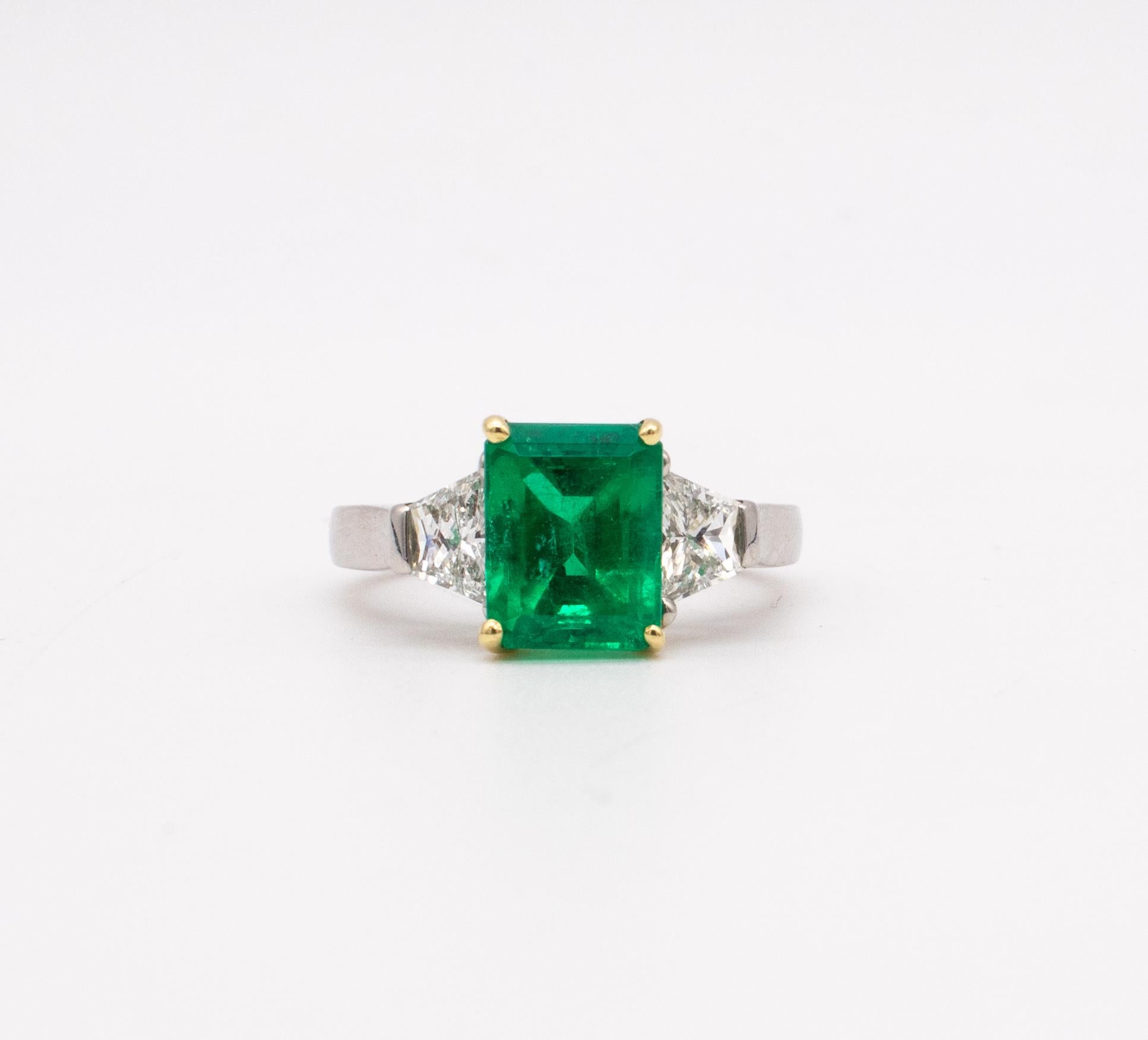 Oscar Heyman Gia Certified Classic Ring Plat 18Kt Gold 3.19 Cts Diamonds Emerald For Sale 3