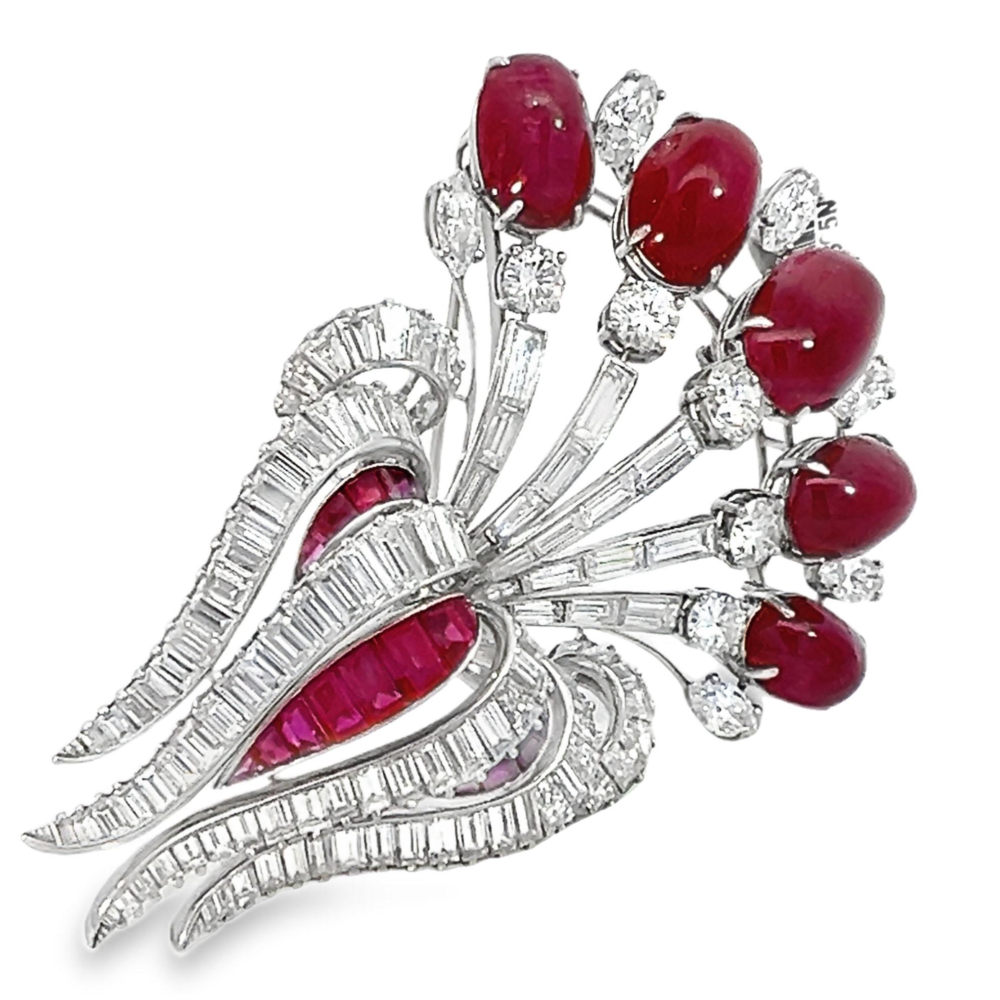 Broche de rubíes y diamantes certificado por el GIA Oscar Heyman en venta 6