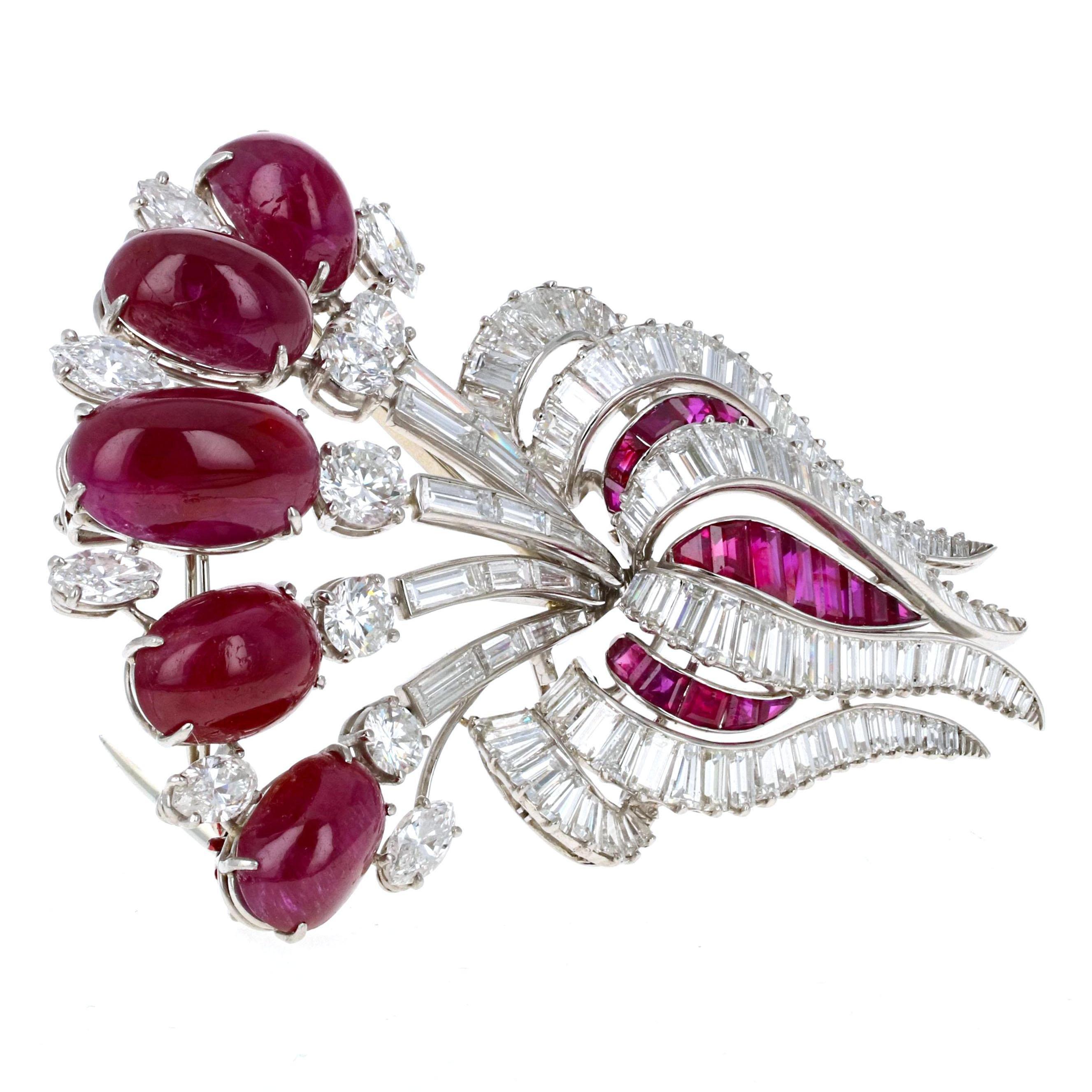 Broche de rubíes y diamantes certificado por el GIA Oscar Heyman en venta 1