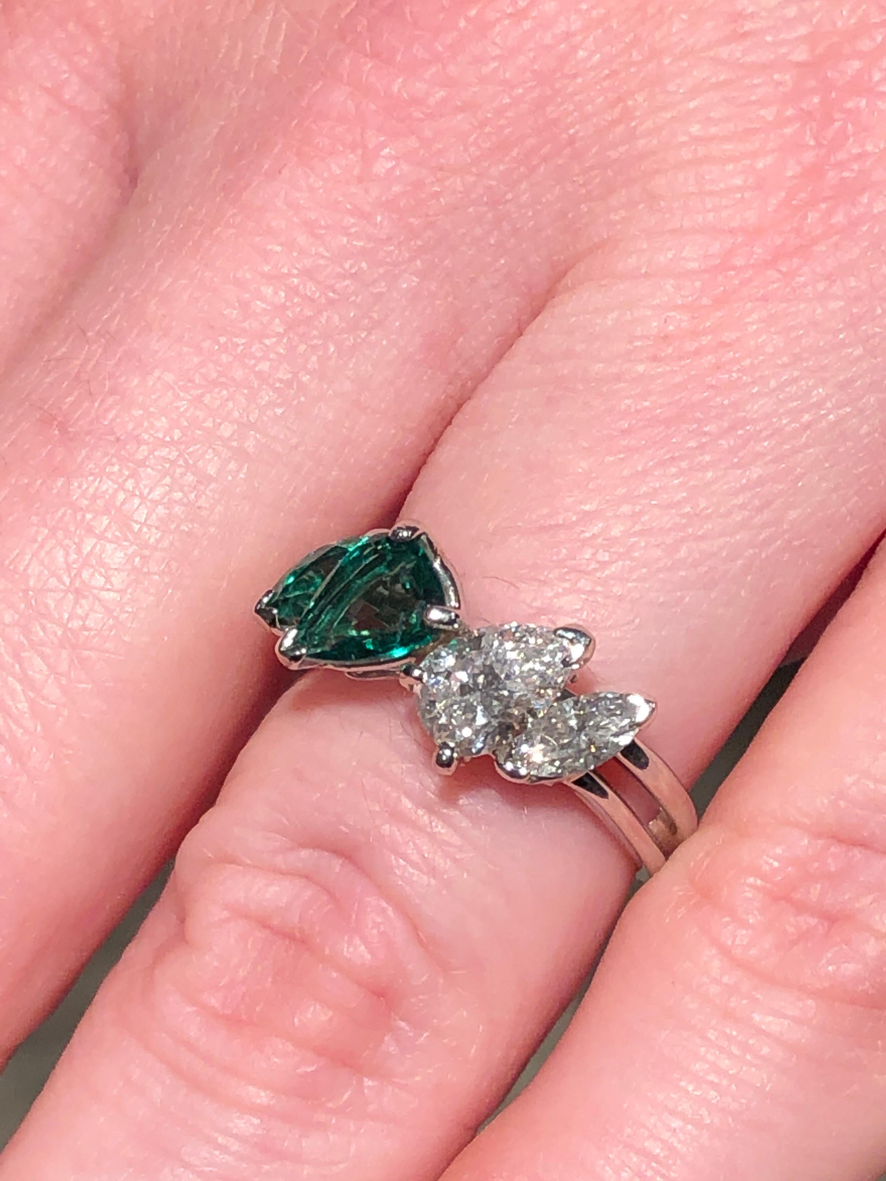 Pear Cut Oscar Heyman GIA Certified Vintage Emerald Diamond Cocktail Ring For Sale