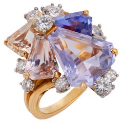 Oscar Heyman GIA Ceylon no heat sapphire diamond 18k gold cocktail ring