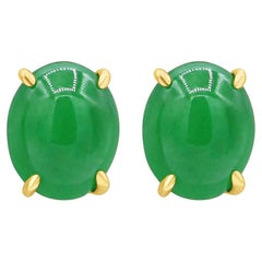 Oscar Heyman Gold 2.76tcw Jade Stud Earrings