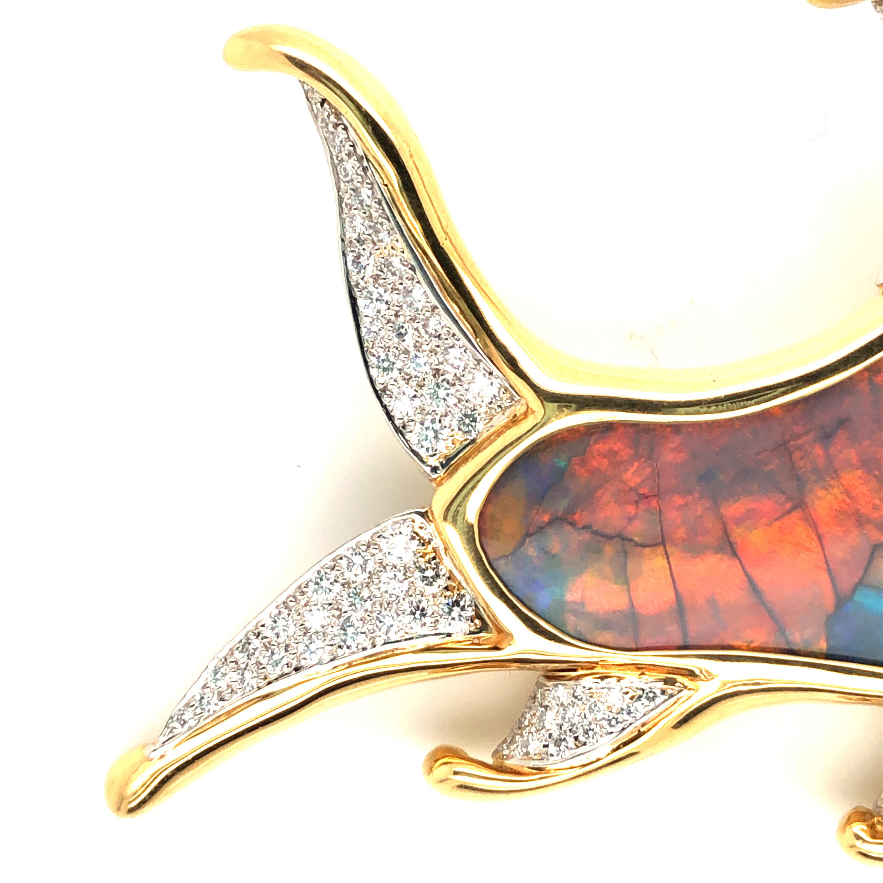 Oscar Heyman Gold 30 Carat One of a Kind Black Opal Snacking Fish Brooch For Sale 2