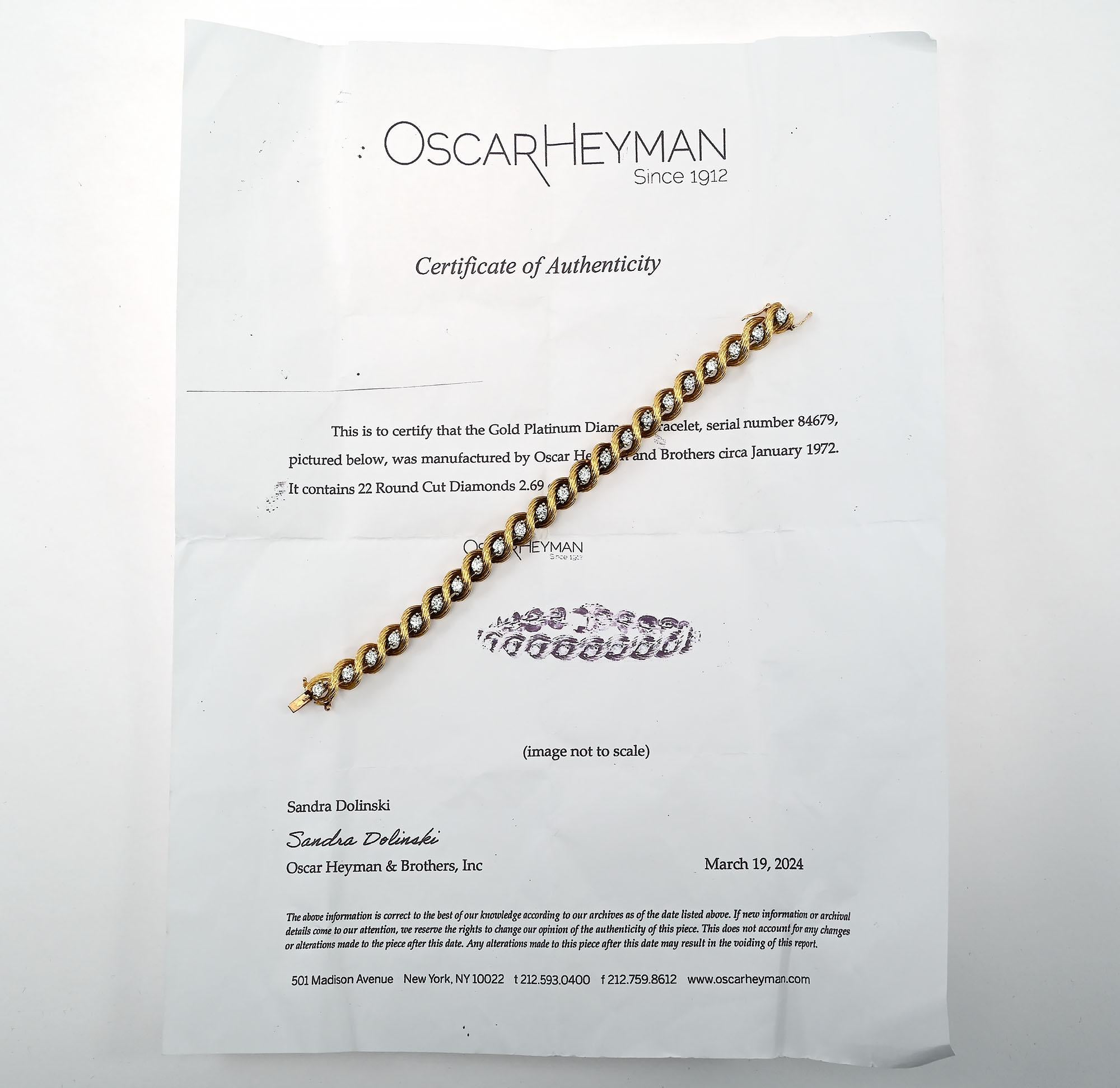Round Cut Oscar Heyman Gold and Diamond Bracelet For Sale