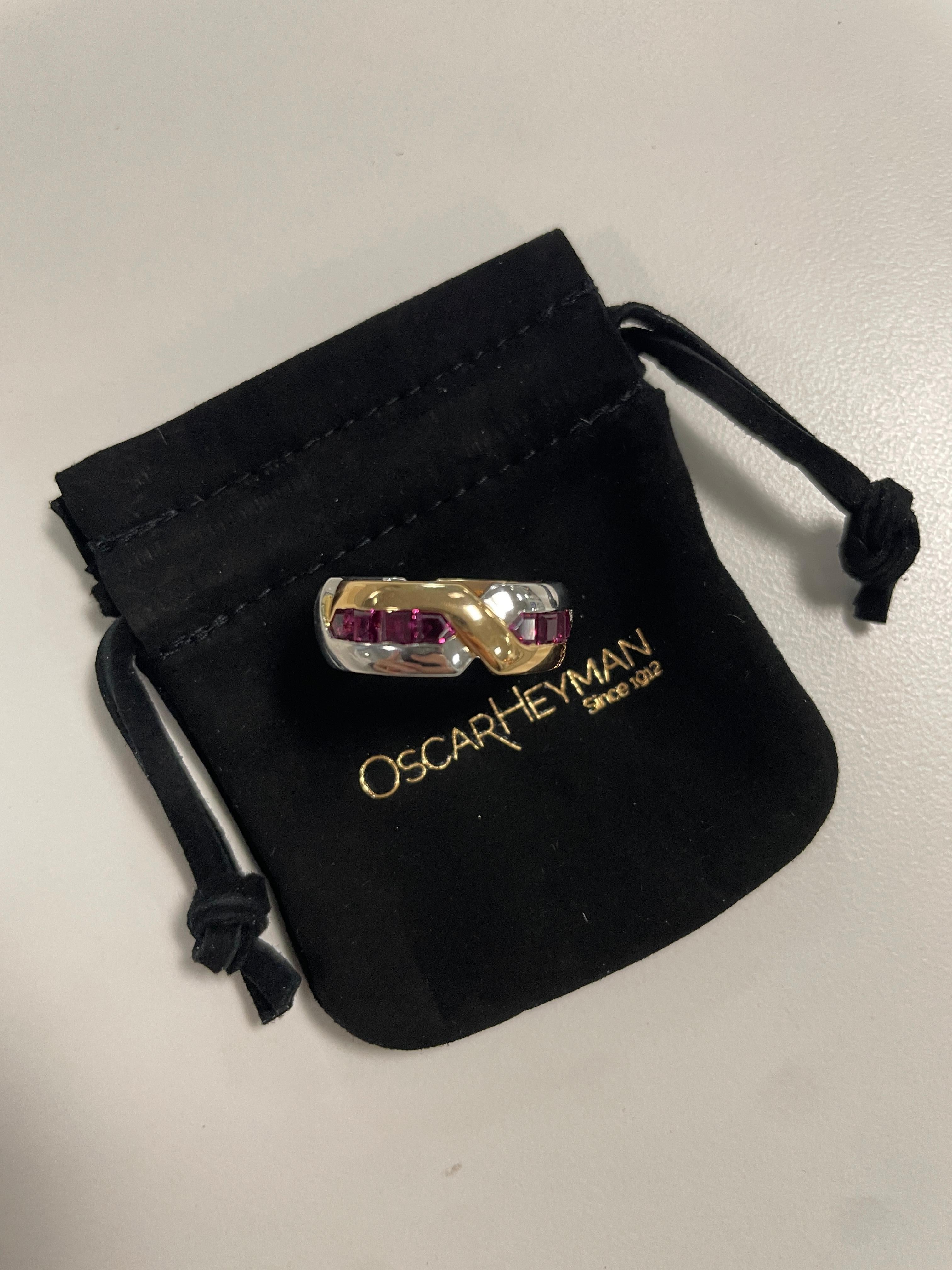 Oscar Heyman Gold and Platinum Square Ruby Band Ring, sz. 6 For Sale 3