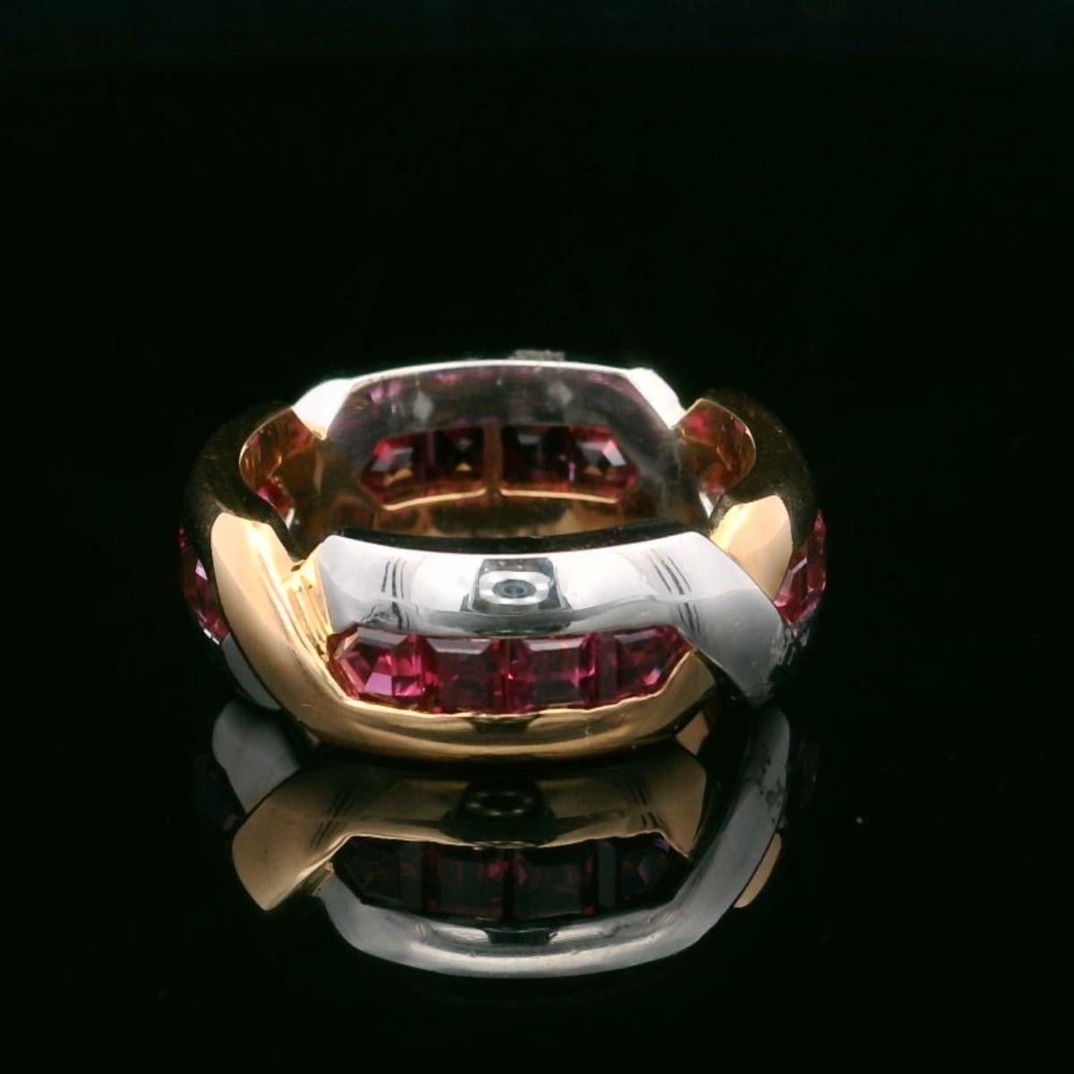 Oscar Heyman Gold and Platinum Square Ruby Band Ring, sz. 6 For Sale 2