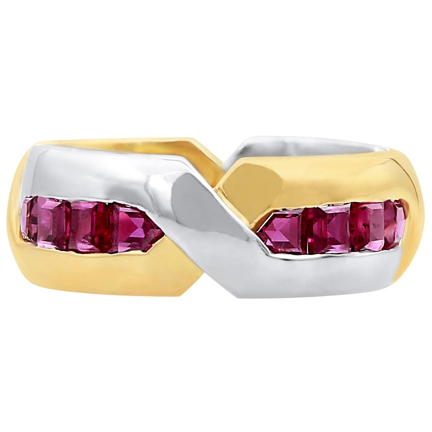 Oscar Heyman Gold and Platinum Square Ruby Band Ring For Sale