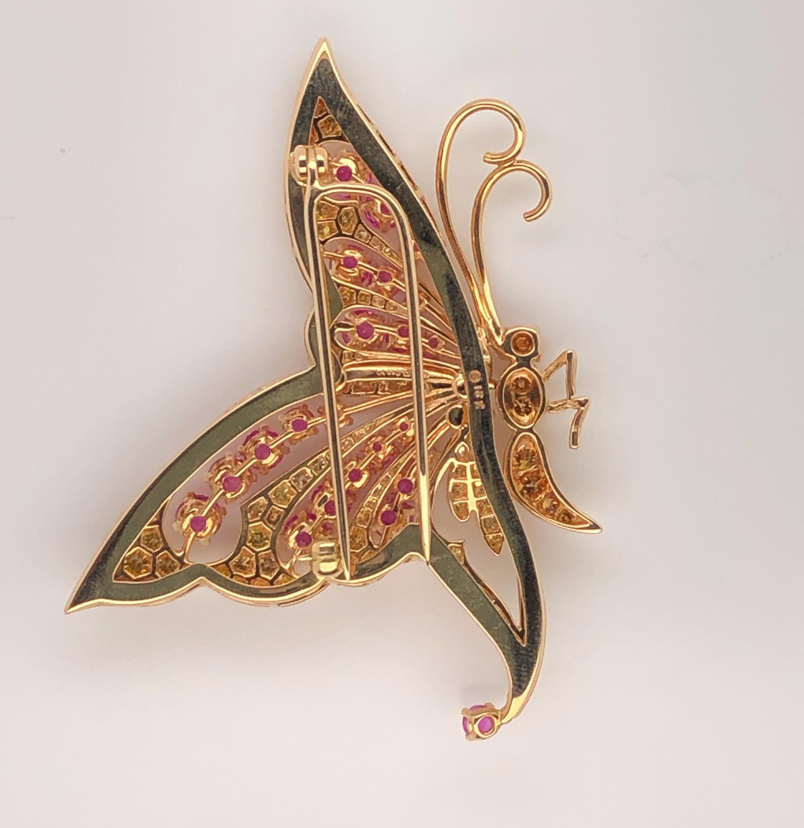 Contemporary Oscar Heyman 18k Gold Pink Sapphire and Diamond Butterfly Brooch
