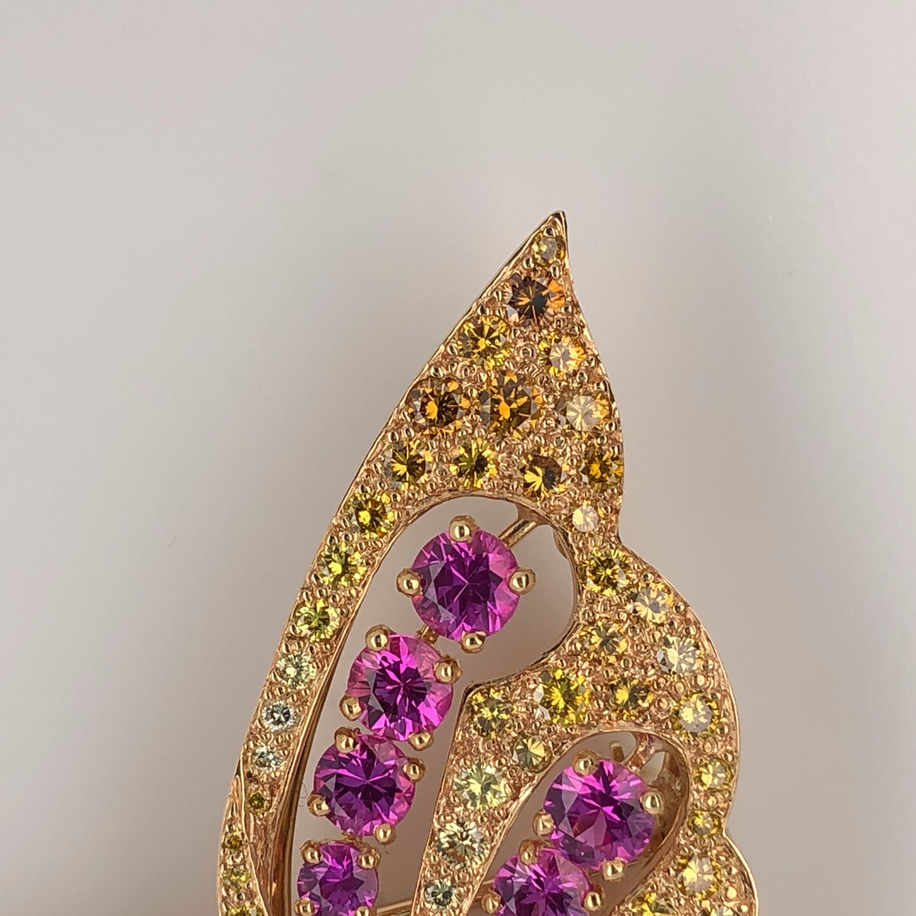 Round Cut Oscar Heyman 18k Gold Pink Sapphire and Diamond Butterfly Brooch For Sale