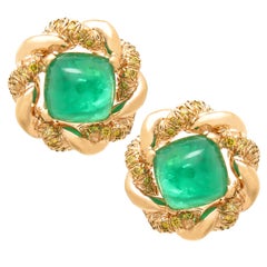 Vintage Oscar Heyman Diamond Emerald  Gold Earrings