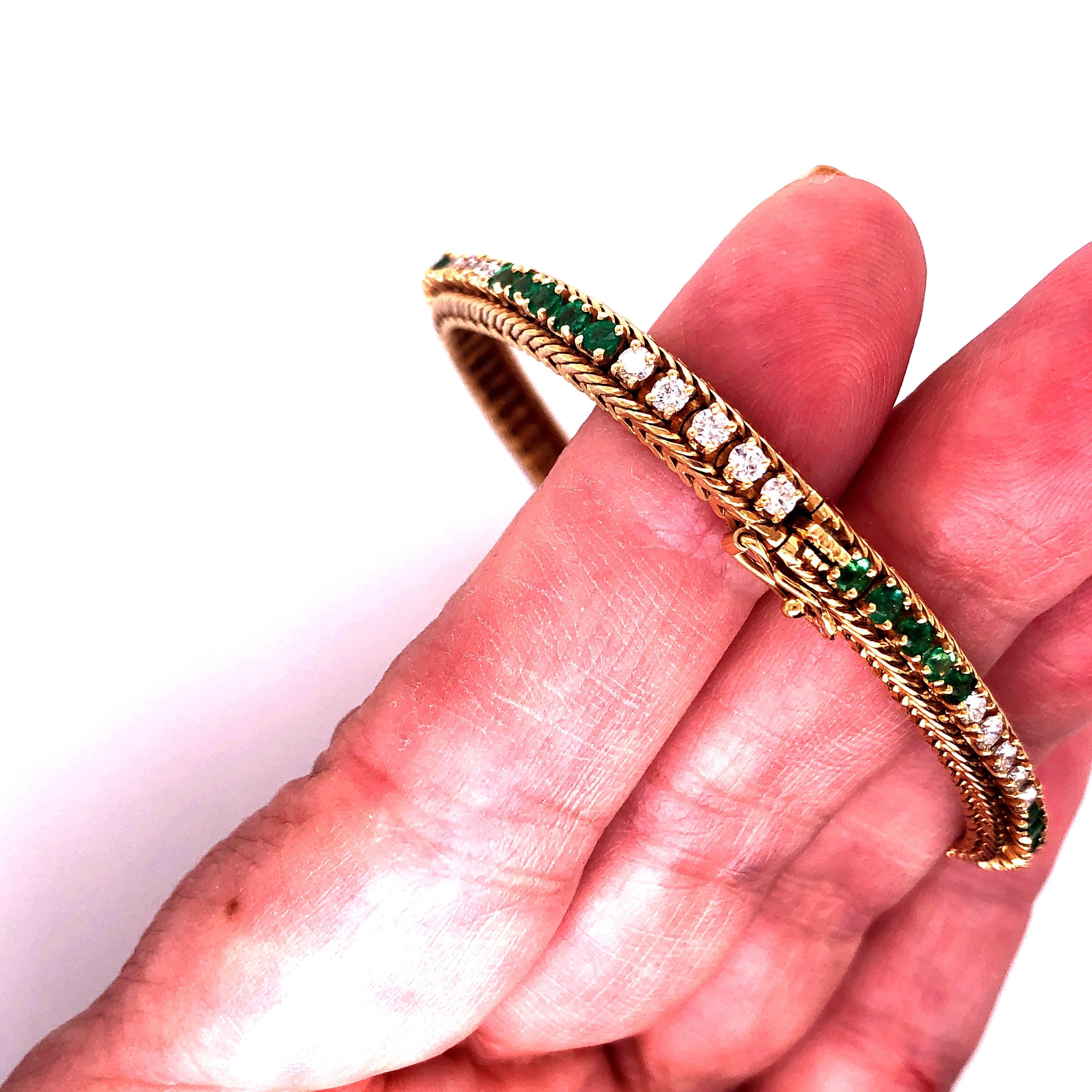Emerald Cut Oscar Heyman Gold Emerald and Diamond Bracelet