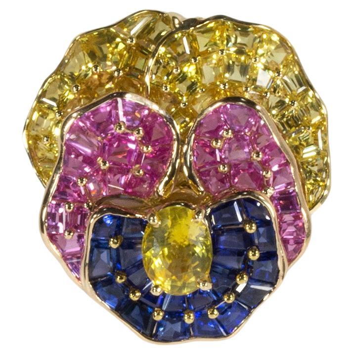 Oscar Heyman Gold Multi-Color Sapphire Pansy Brooch