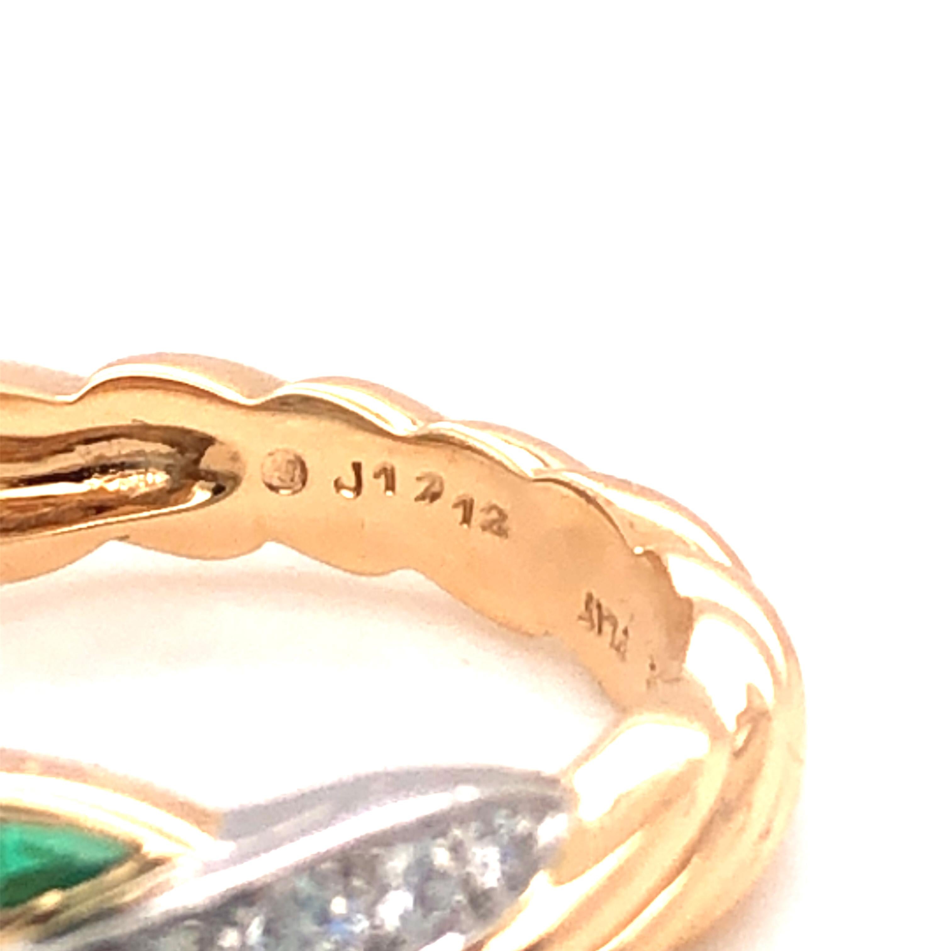 Oscar Heyman Gold and Platinum Emerald and Diamond Twist Band Ring In New Condition In New York City, NY