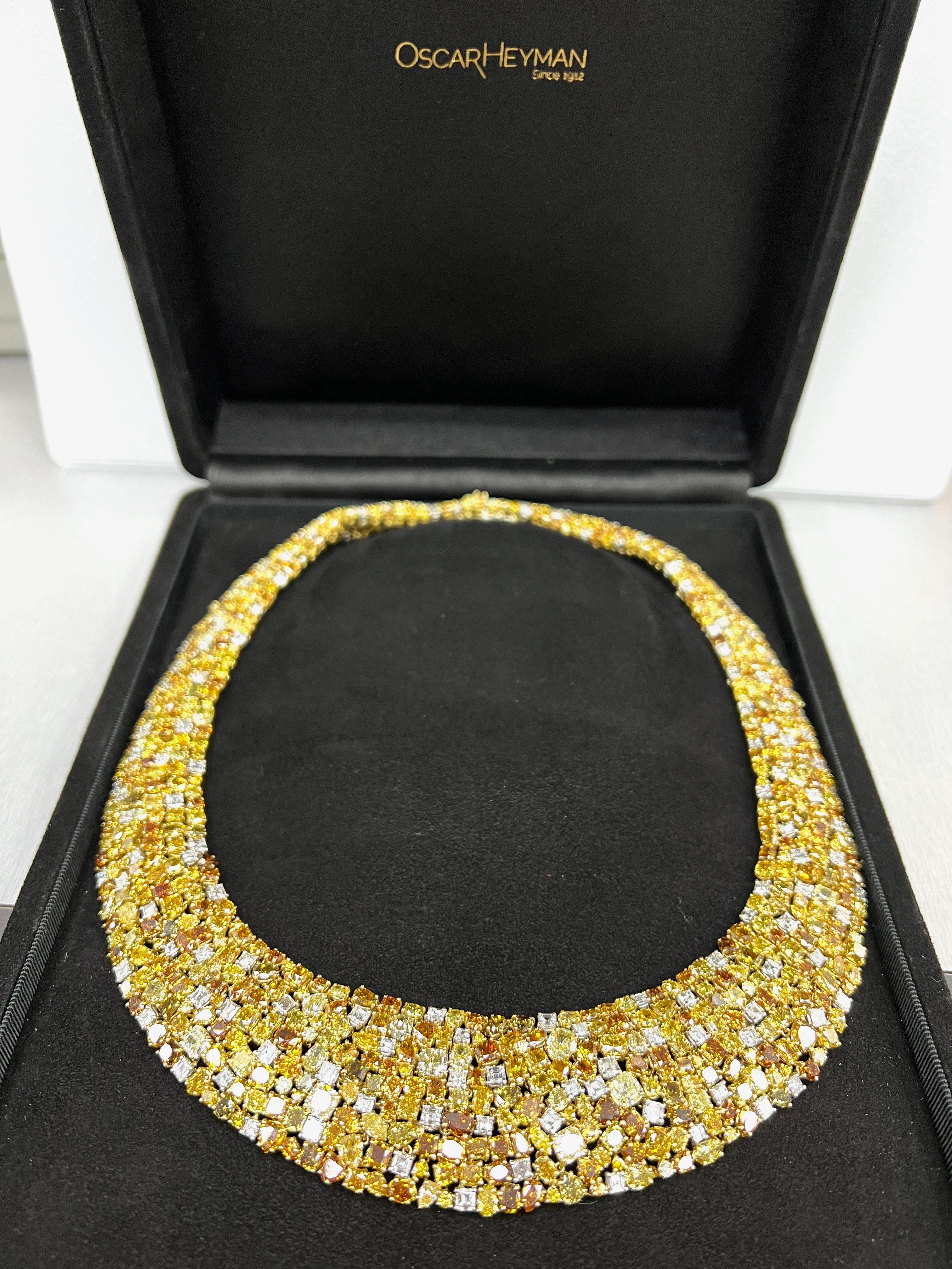 Oscar Heyman Gold Platinum Fancy Color Diamond Necklace   For Sale 4