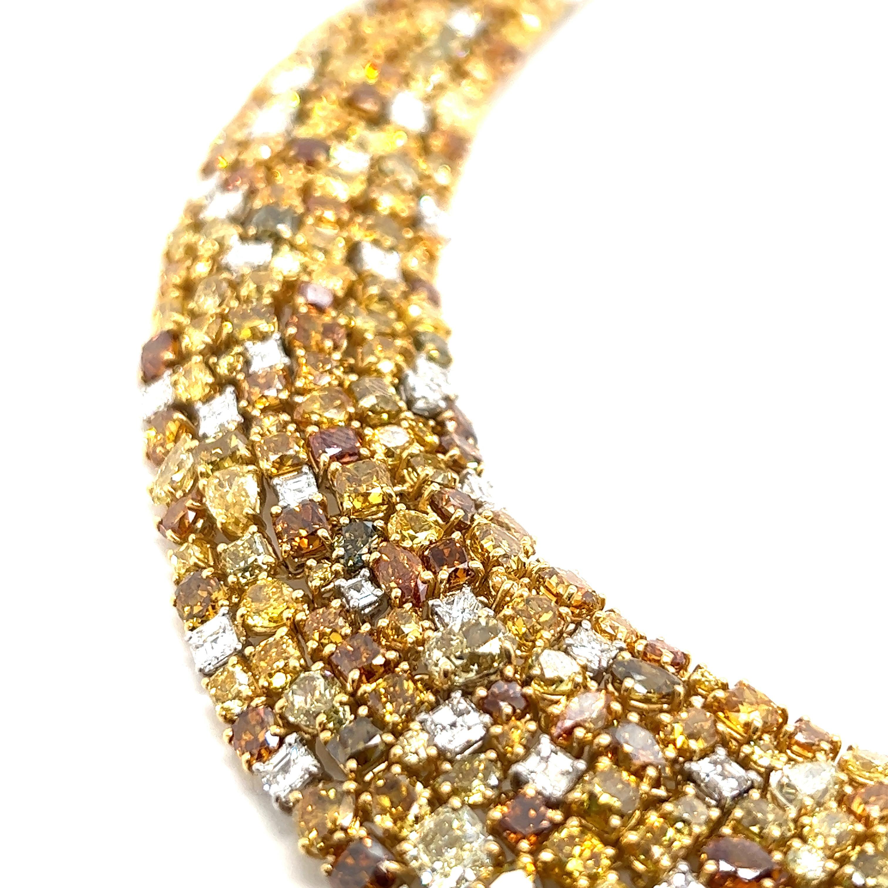 Square Cut Oscar Heyman Gold Platinum Fancy Color Diamond Necklace   For Sale