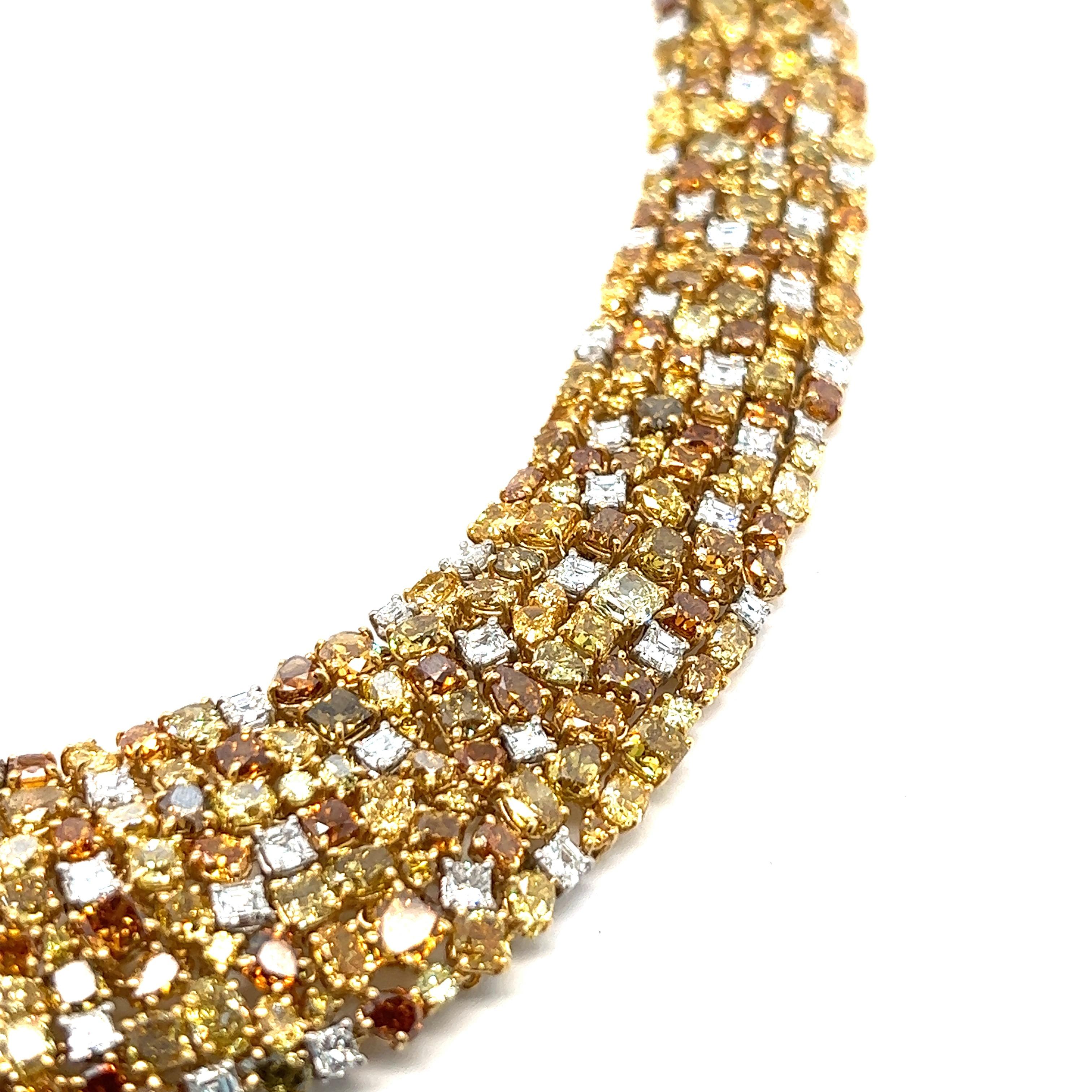 Women's Oscar Heyman Gold Platinum Fancy Color Diamond Necklace   For Sale