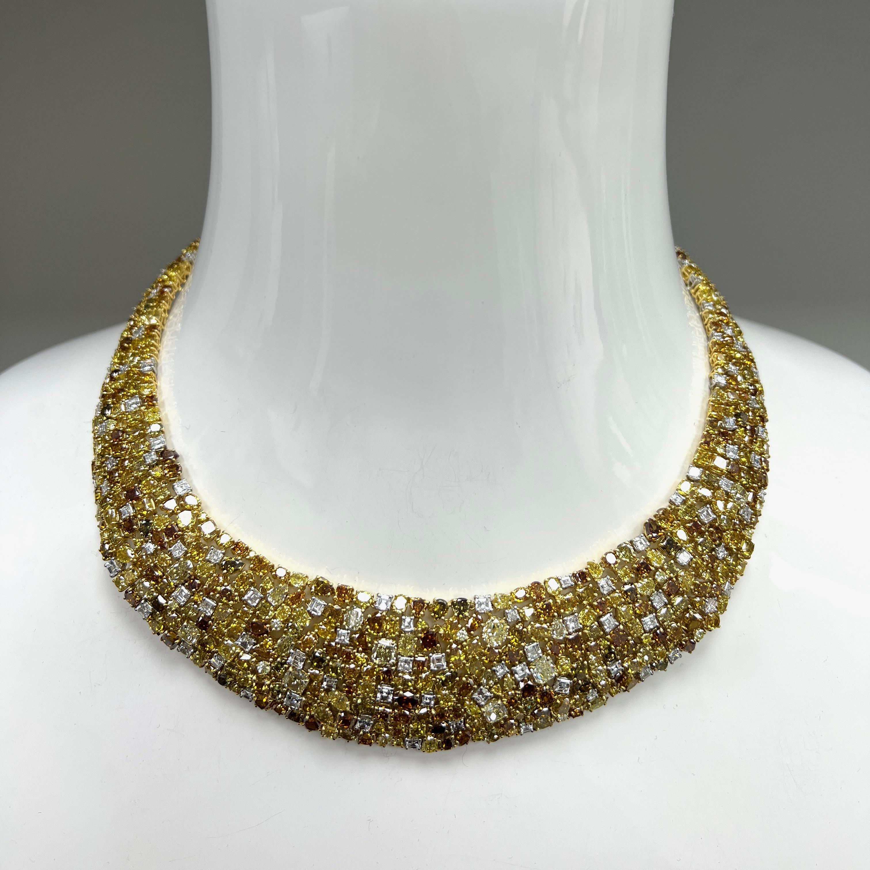 Oscar Heyman Gold Platinum Fancy Color Diamond Necklace   For Sale 2