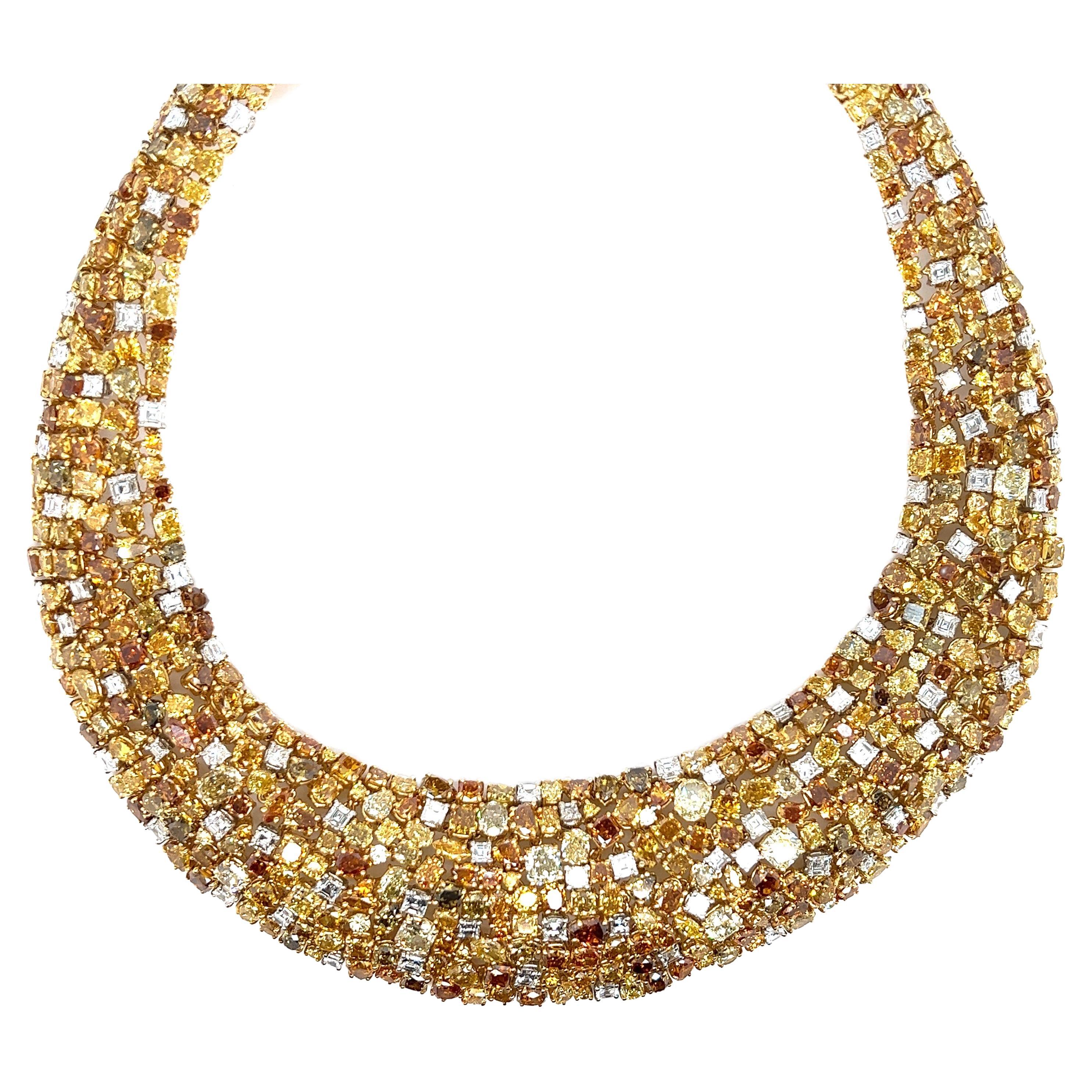 Oscar Heyman Gold Platinum Fancy Color Diamond Necklace   For Sale