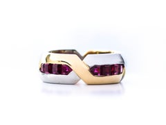 Oscar Heyman Gold and Platinum Square Ruby Band Ring, sz. 6
