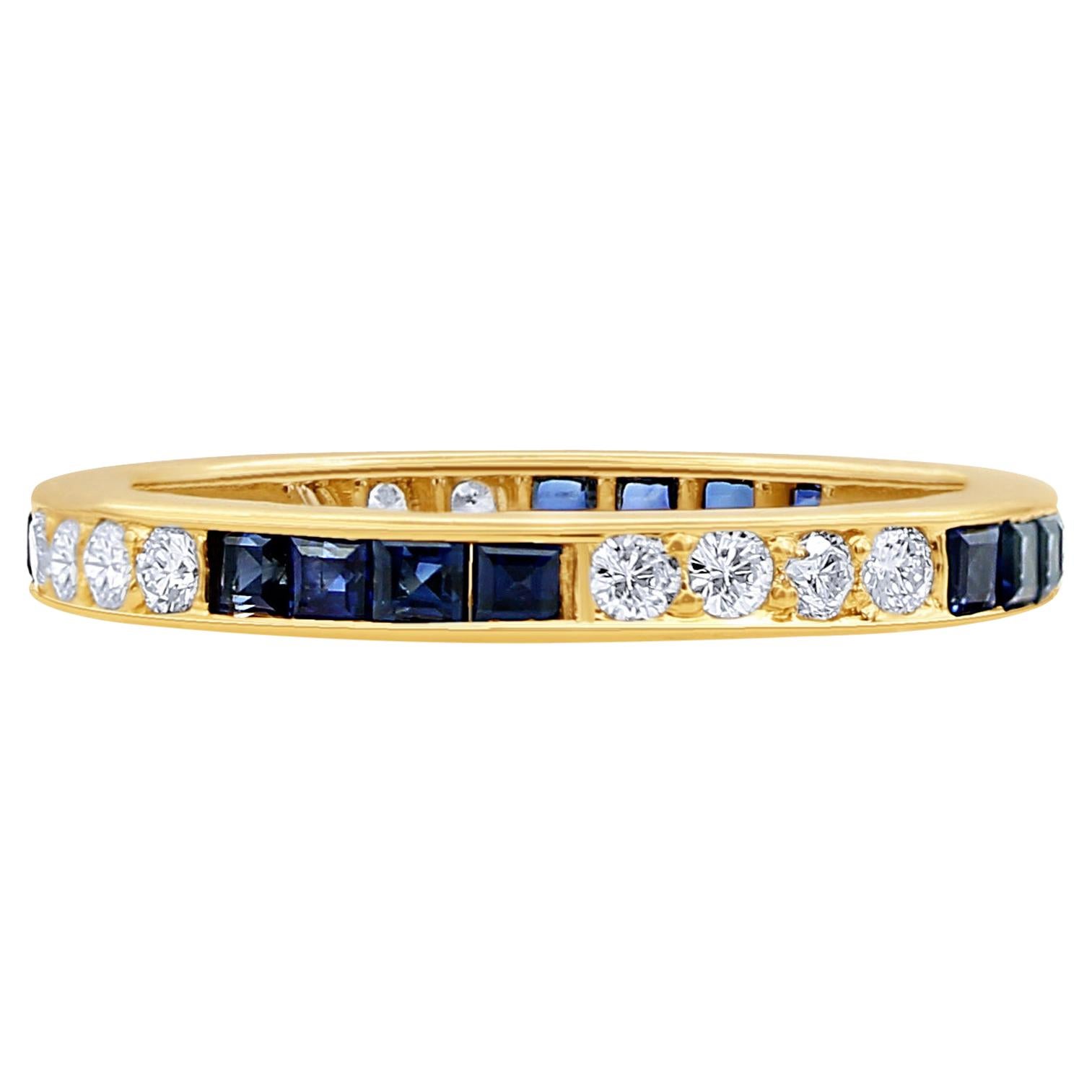 Oscar Heyman Gold Sapphire and Diamond Wedding Band Ring