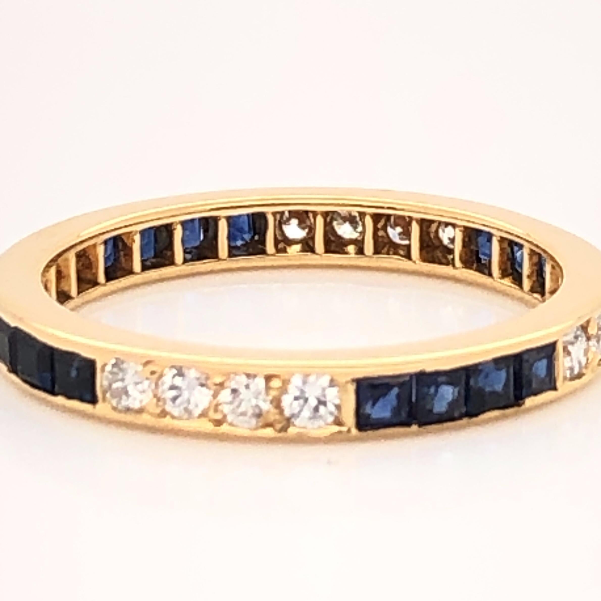 Square Cut Oscar Heyman Gold Sapphire and Diamond Wedding Band Ring