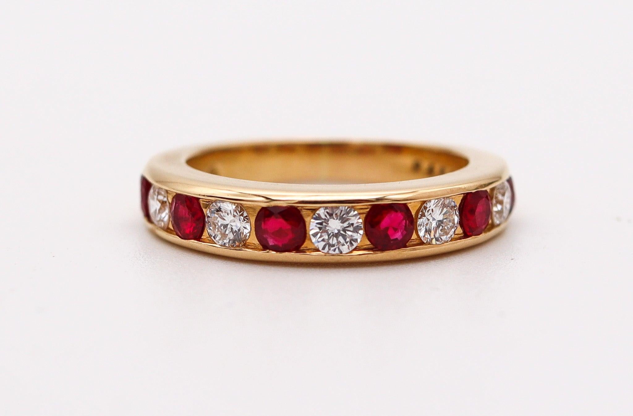 Modernist OSCAR HEYMAN Half Eternity Ring In 18Kt Yellow Gold Diamonds & Rubies For Sale