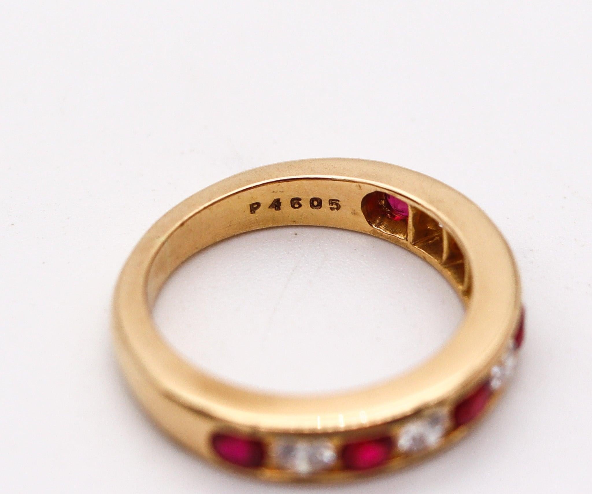 OSCAR HEYMAN Half Eternity Ring In 18Kt Yellow Gold Diamonds & Rubies In Excellent Condition For Sale In Miami, FL