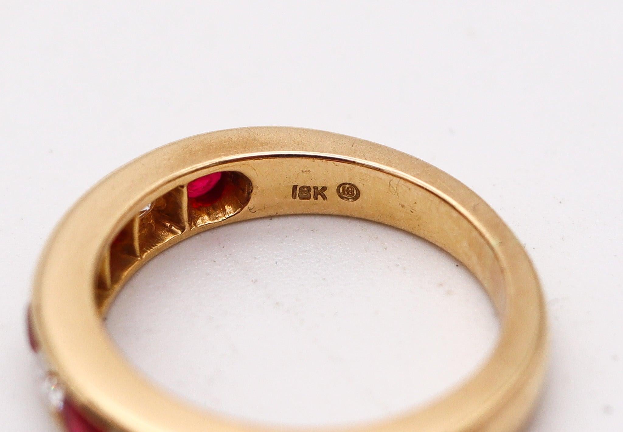 Women's OSCAR HEYMAN Half Eternity Ring In 18Kt Yellow Gold Diamonds & Rubies For Sale