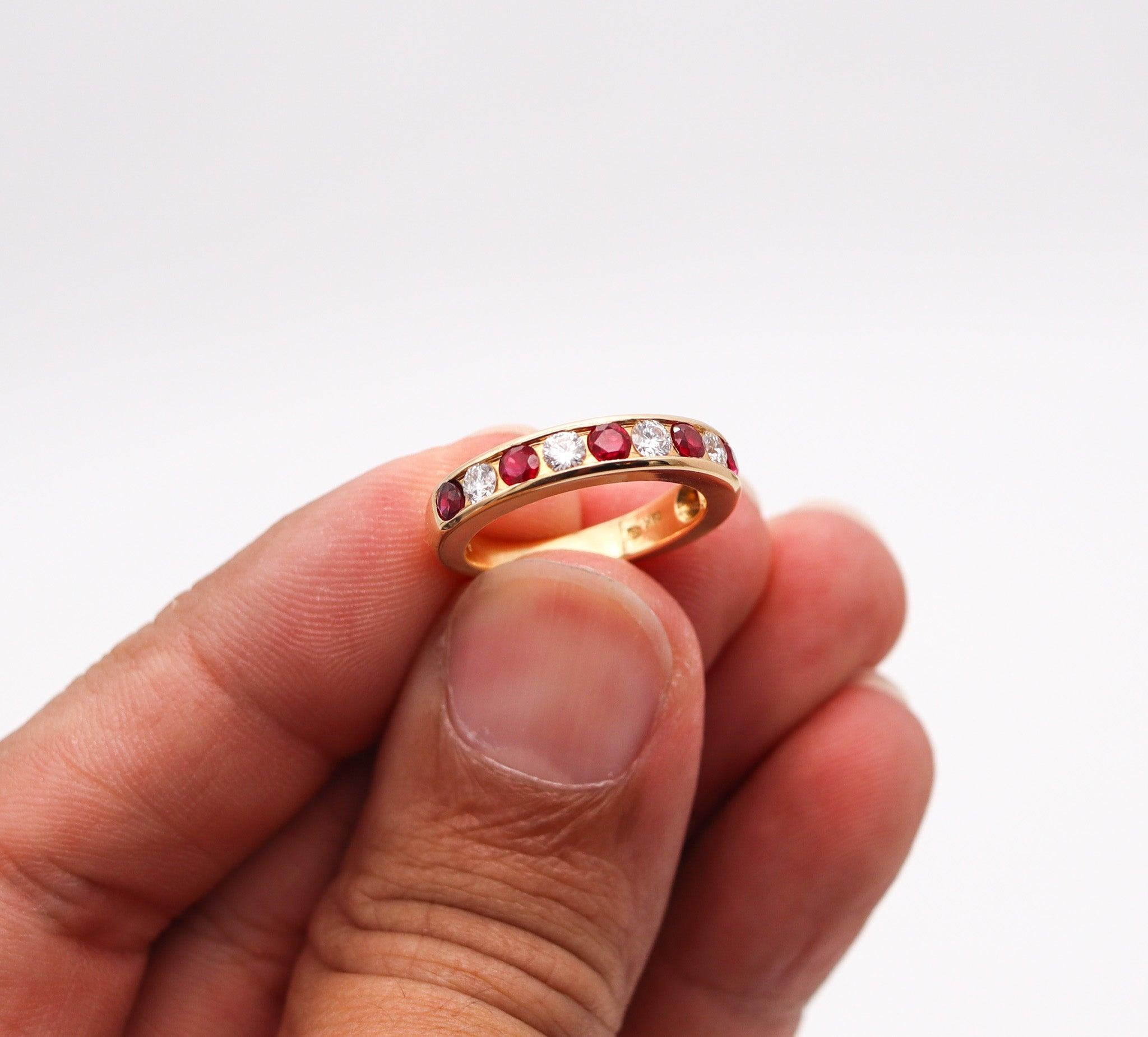 OSCAR HEYMAN Half Eternity Ring In 18Kt Yellow Gold Diamonds & Rubies For Sale 1