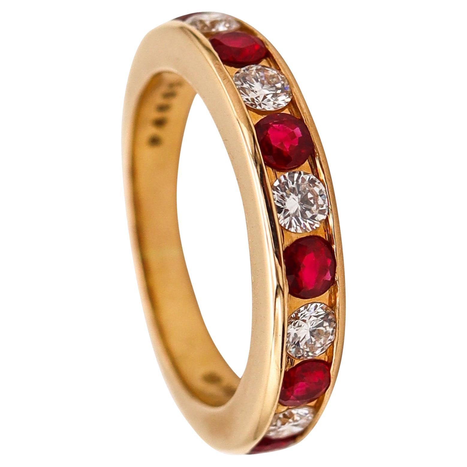 OSCAR HEYMAN Half Eternity Ring In 18Kt Yellow Gold Diamonds & Rubies