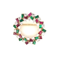 Oscar Heyman Holiday Wreath Brooch with Rubies, Emeralds and Diamonds