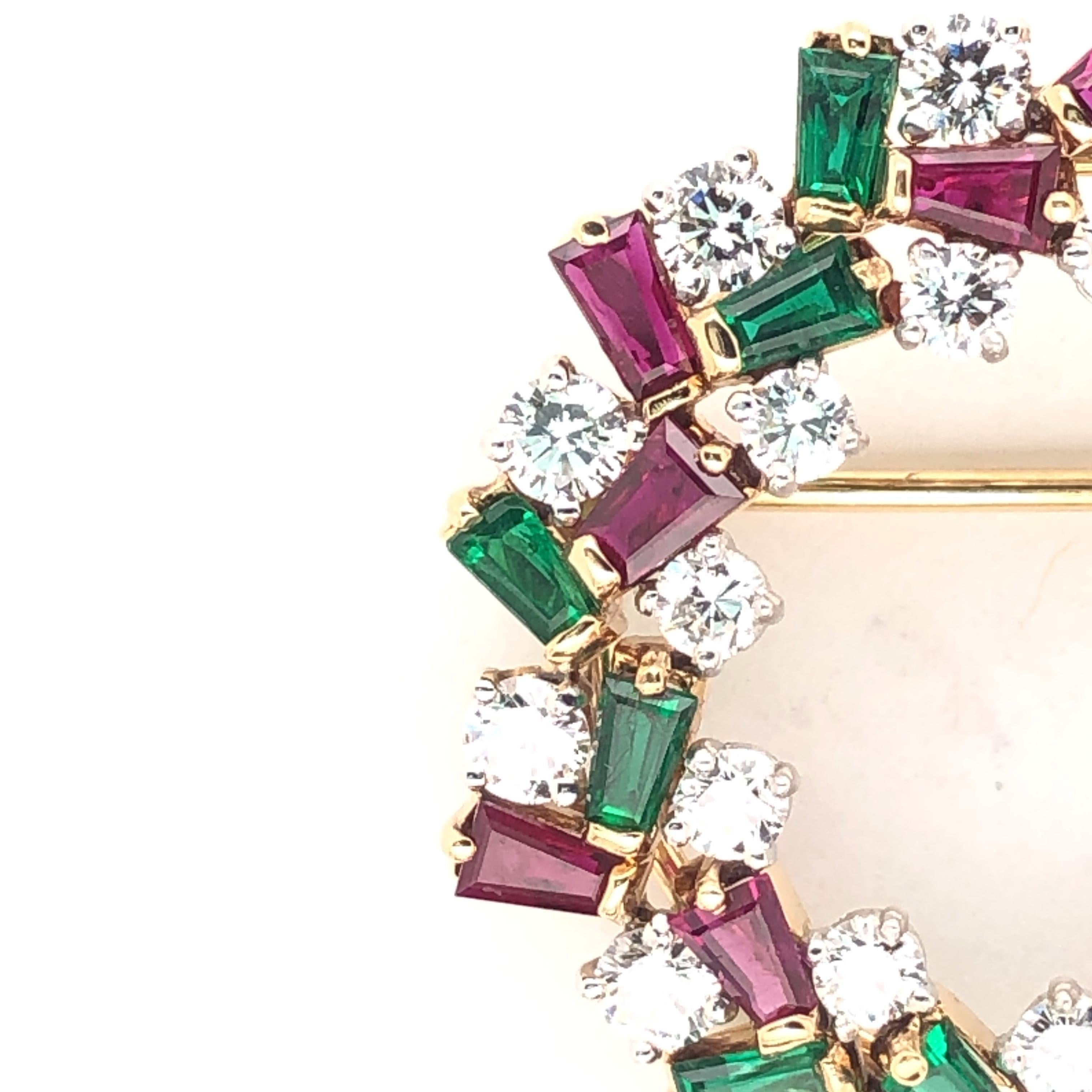 Contemporary Oscar Heyman Holiday Wreath Brooch with Rubies, Emeralds and Diamonds