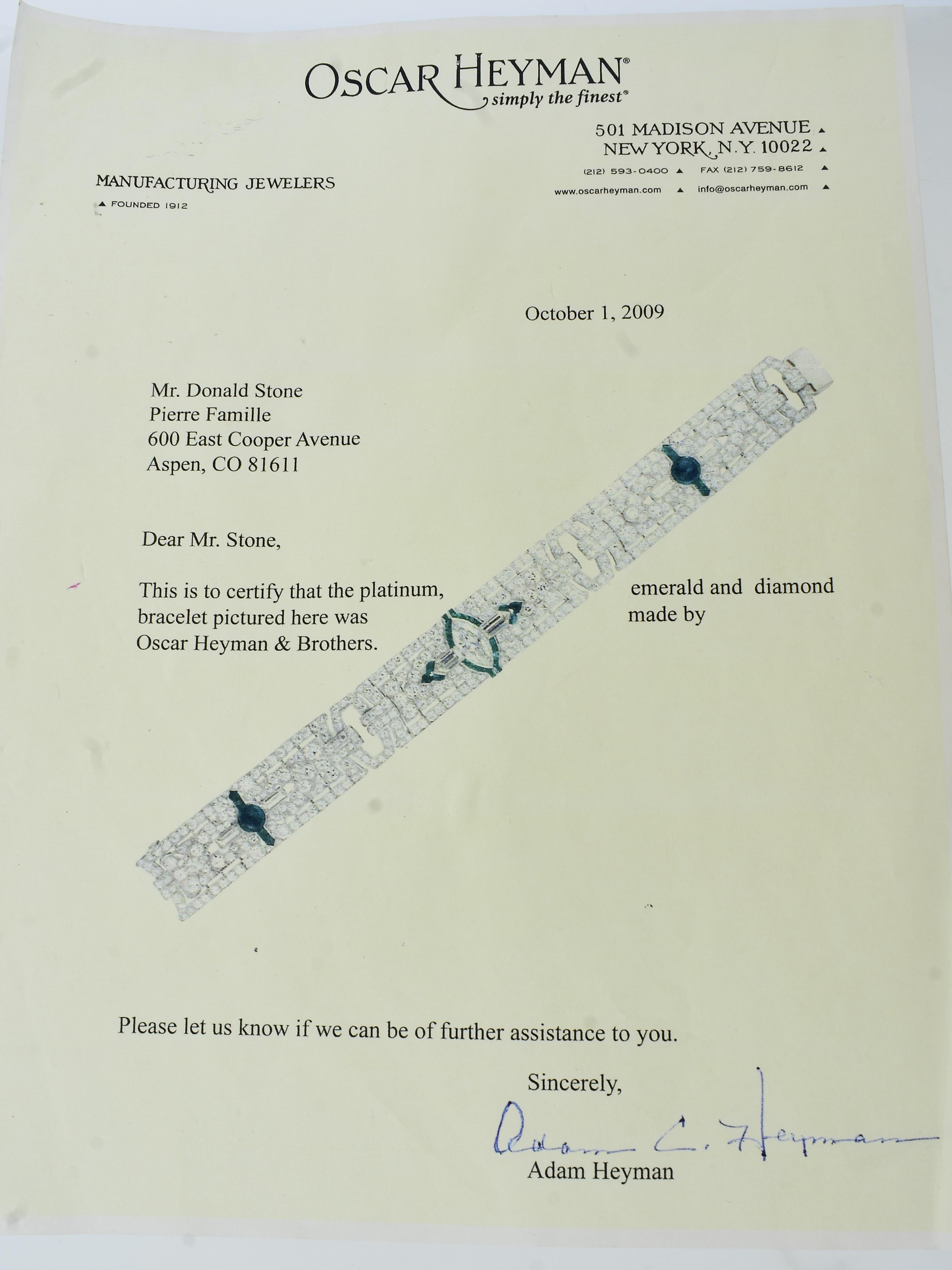 da uomo o donna Oscar Heyman Importante bracciale Art Deco in platino, diamanti e smeraldi ..., c.C. 1918. in vendita