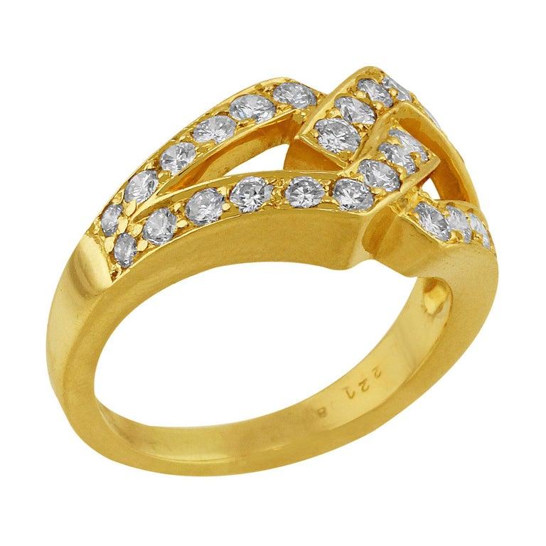 Round Cut Oscar Heyman Interlocked Diamond Yellow Gold Ring For Sale