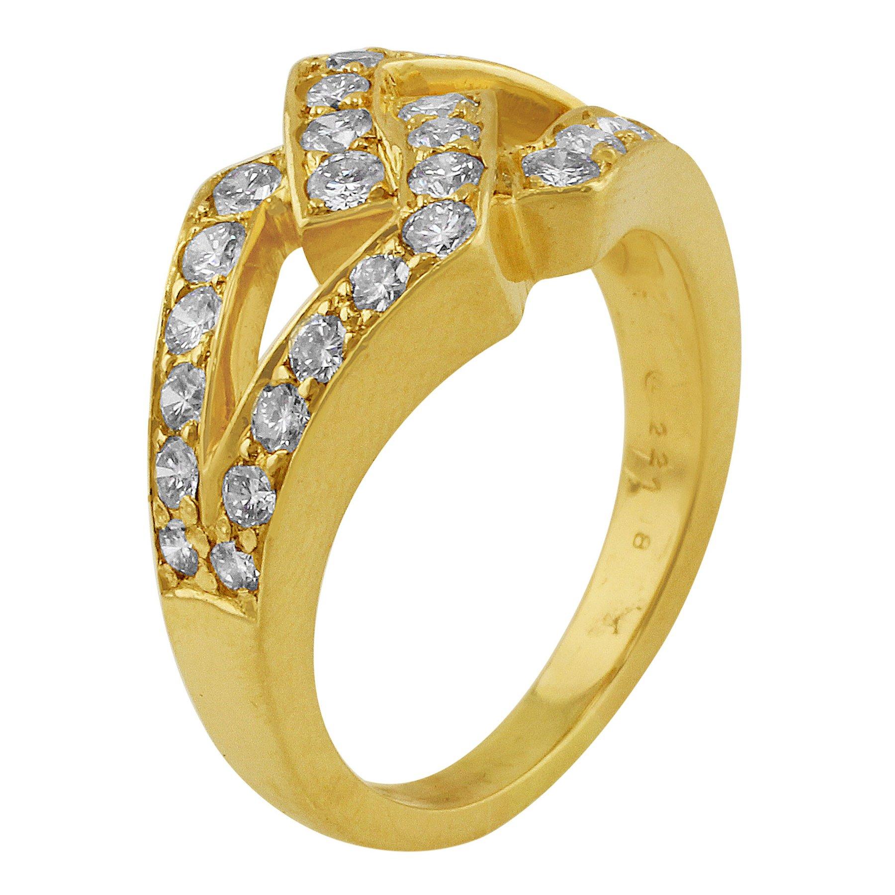 Women's Oscar Heyman Interlocked Diamond Yellow Gold Ring For Sale