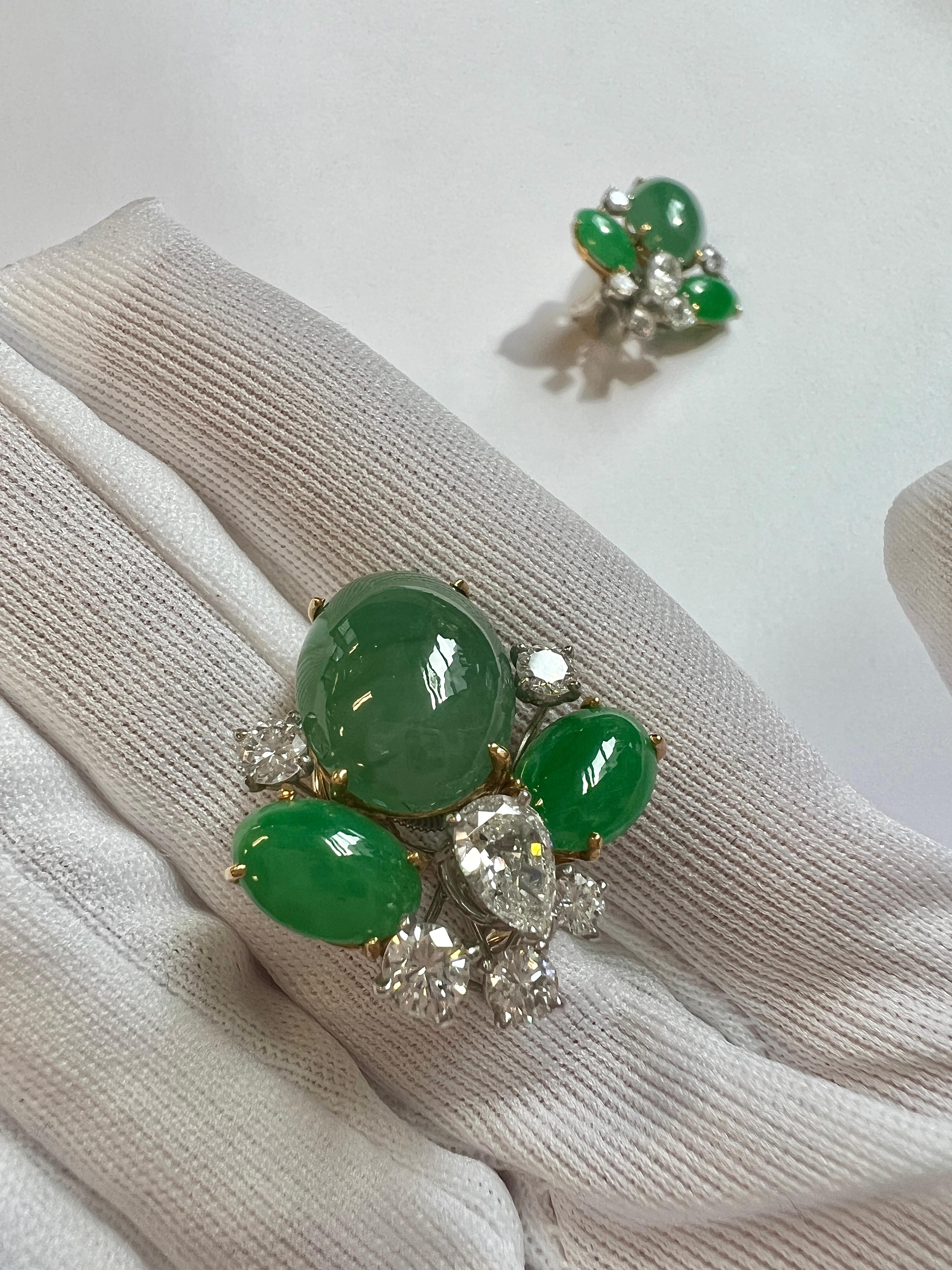 Boucles d'oreilles à pince en jadéite et diamants d'Oscar Heyman Pour femmes en vente