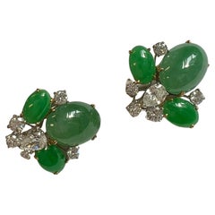 Oscar Heyman Jadeite and Diamonds Clip-on Earrings