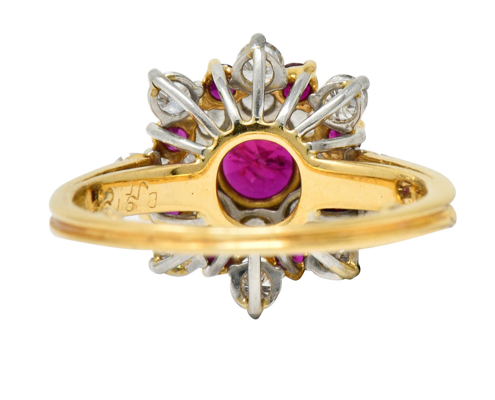 Contemporary Oscar Heyman J.E. Caldwell Ruby Diamond 18 Karat Gold Platinum Cluster Ring GIA