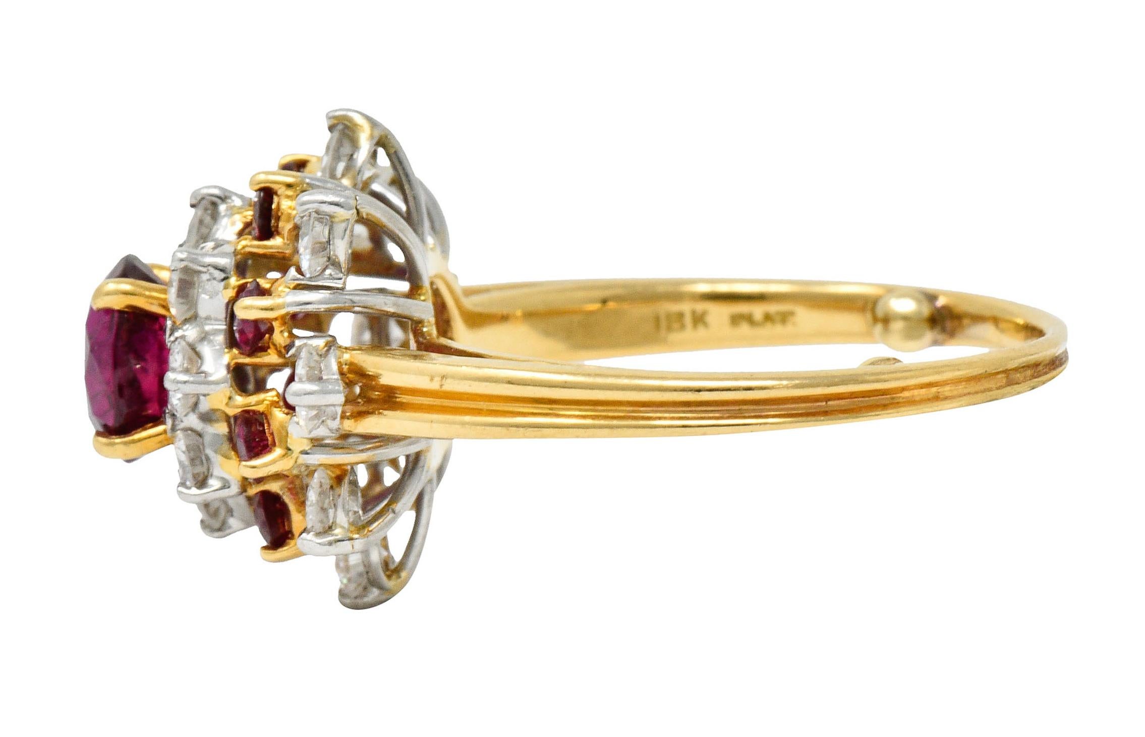 Brilliant Cut Oscar Heyman J.E. Caldwell Ruby Diamond 18 Karat Gold Platinum Cluster Ring GIA