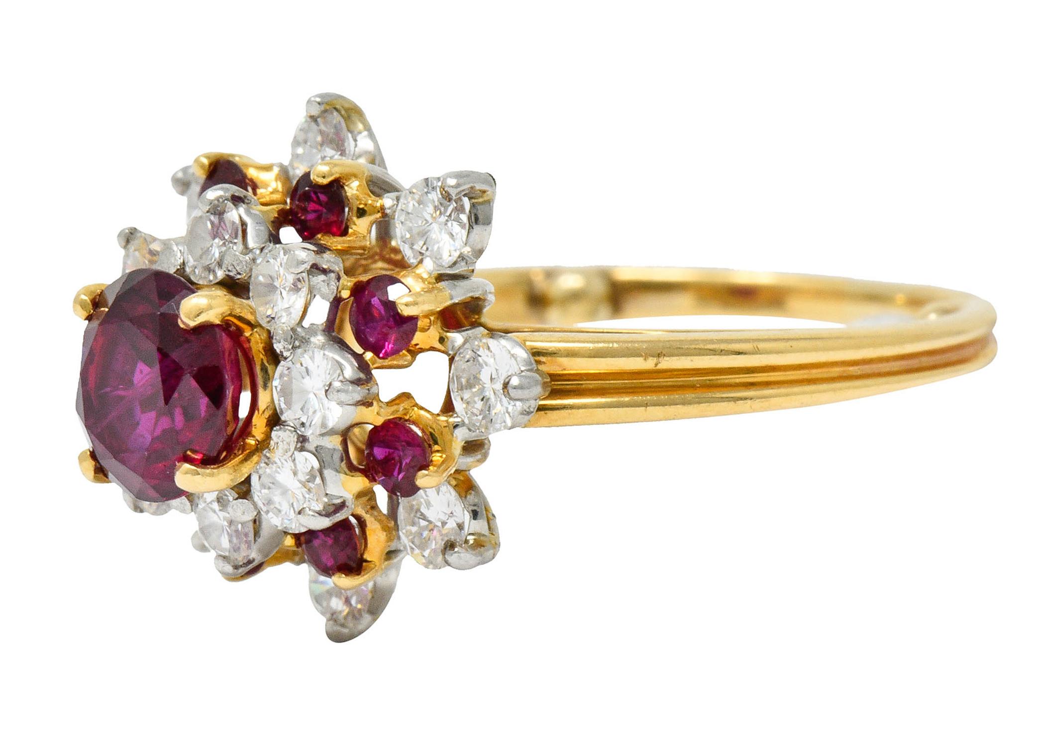 Oscar Heyman J.E. Caldwell Ruby Diamond 18 Karat Gold Platinum Cluster Ring GIA In Excellent Condition In Philadelphia, PA