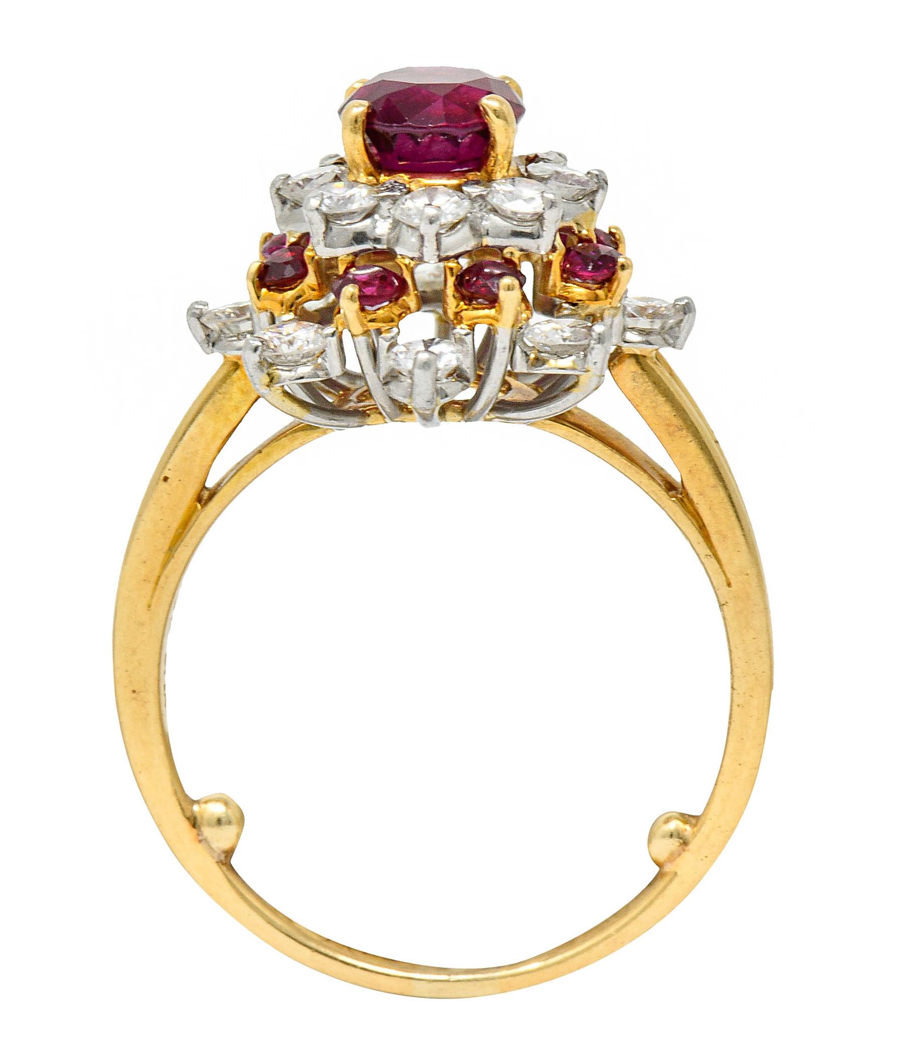 Women's or Men's Oscar Heyman J.E. Caldwell Ruby Diamond 18 Karat Gold Platinum Cluster Ring GIA