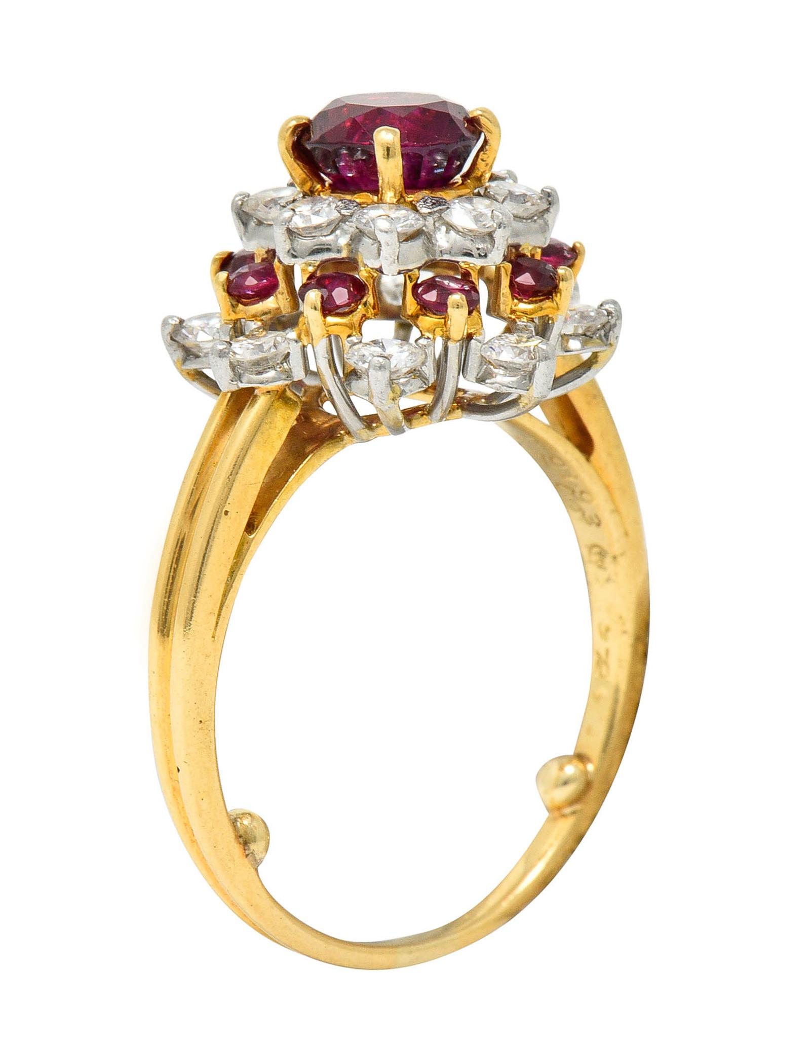 Oscar Heyman J.E. Caldwell Ruby Diamond 18 Karat Gold Platinum Cluster Ring GIA 1