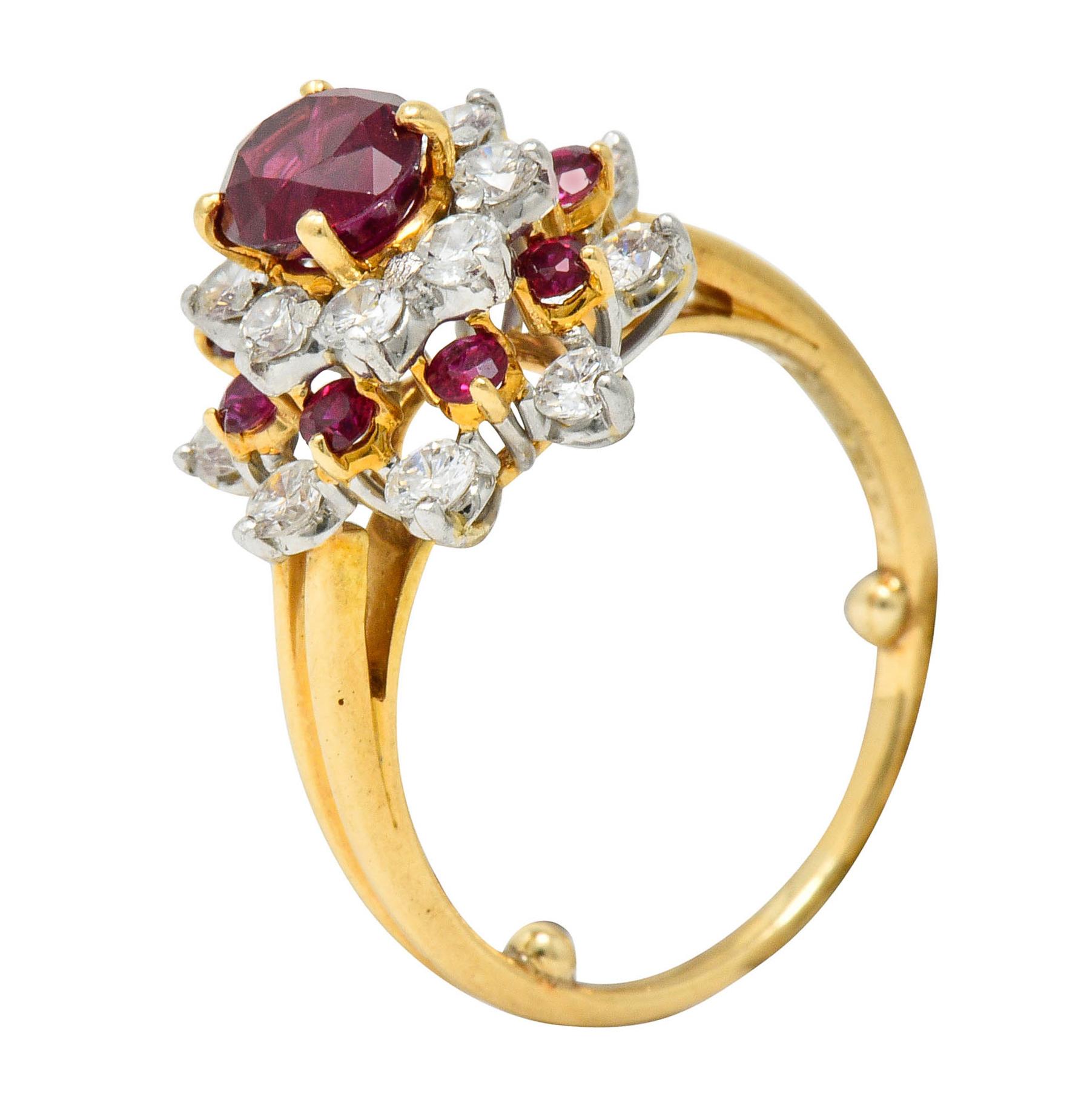 Oscar Heyman J.E. Caldwell Ruby Diamond 18 Karat Gold Platinum Cluster Ring GIA 2
