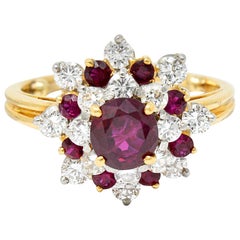 Oscar Heyman J.E. Caldwell Ruby Diamond 18 Karat Gold Platinum Cluster Ring GIA