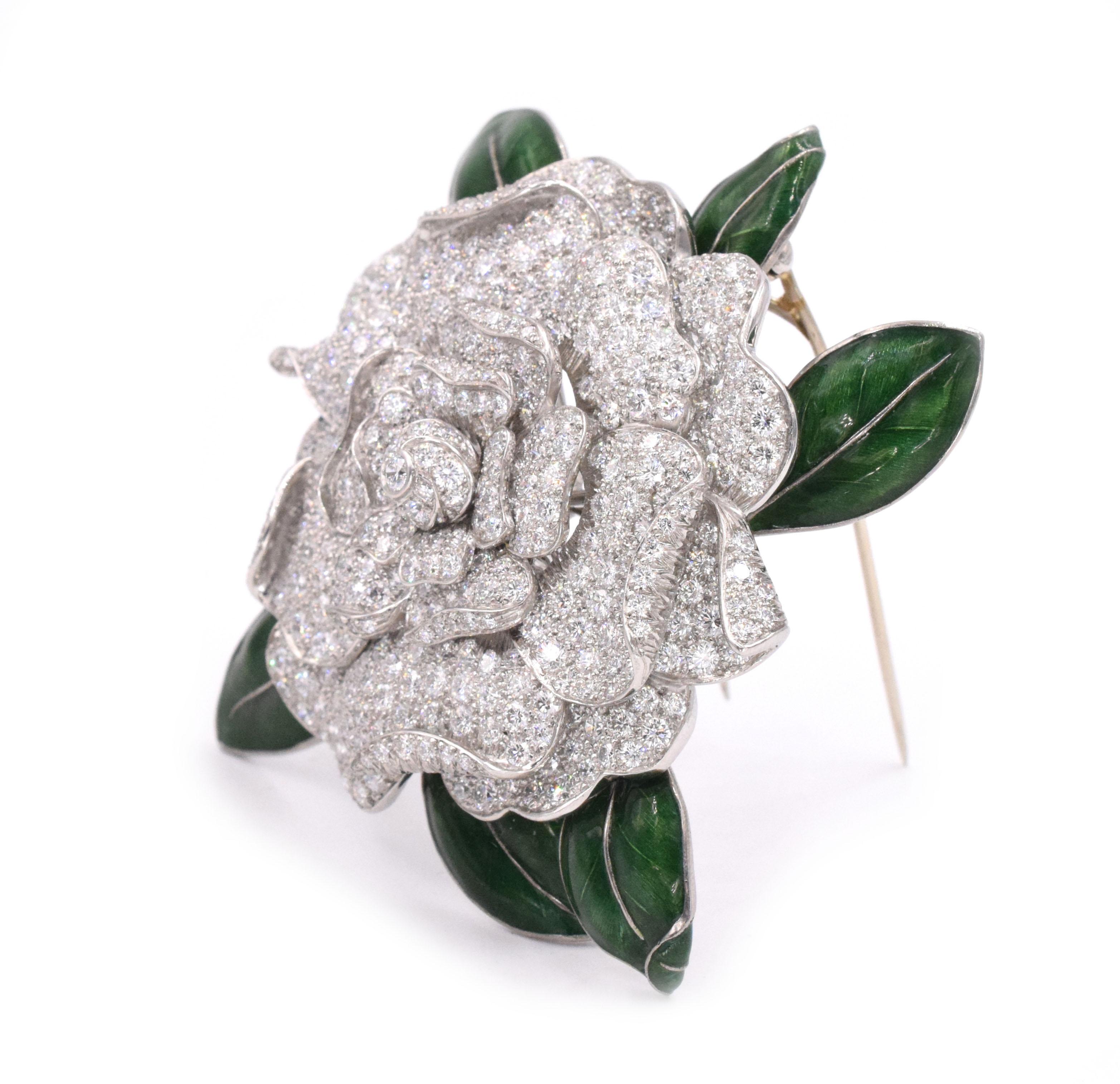 Oscar Heyman Camellia Diamond Brooch In Excellent Condition In New York, NY