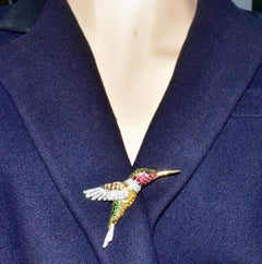 Oscar Heyman - Grand oiseau de mer  Broche ornée de diamants fins et de pierres de couleur