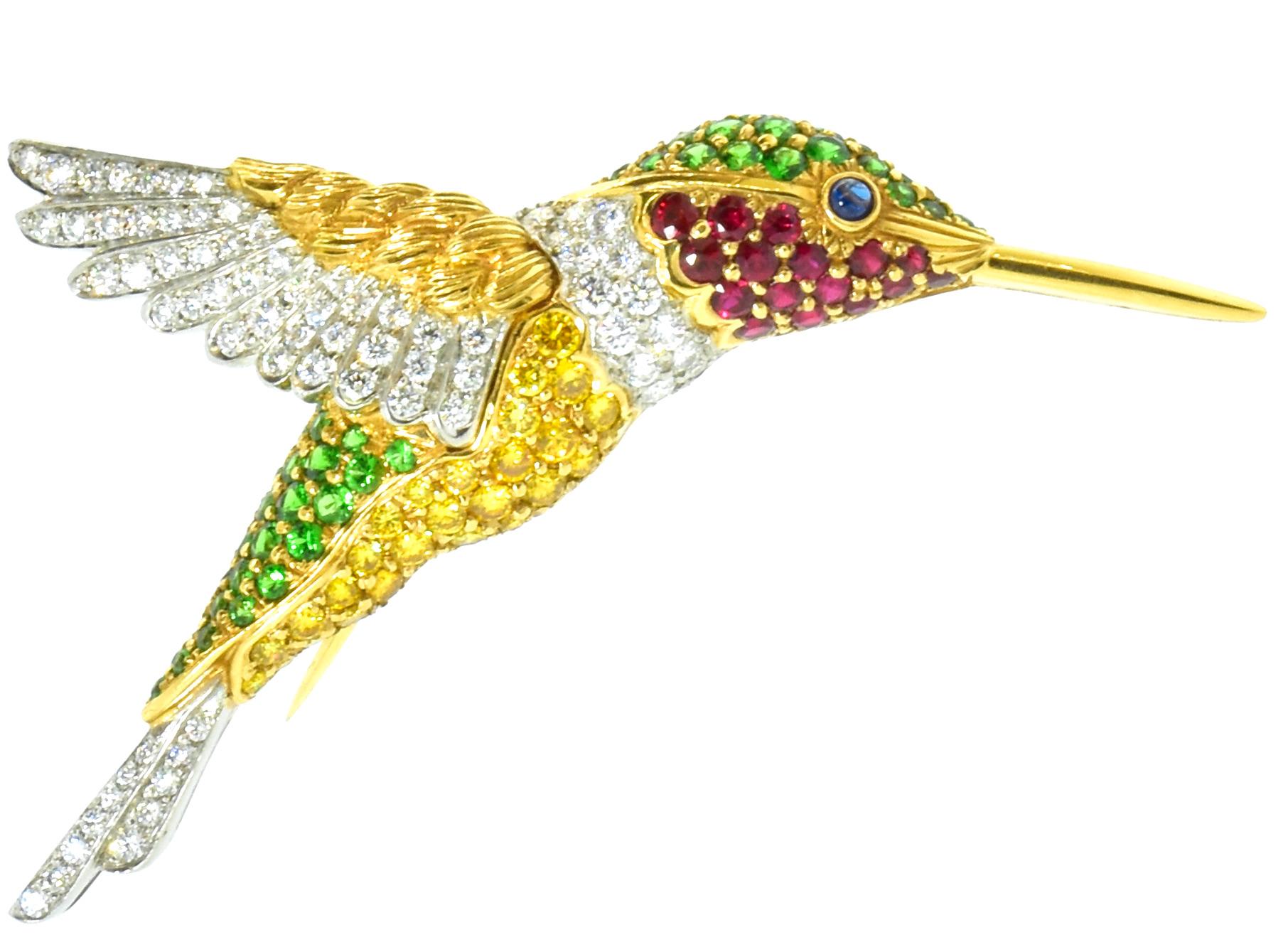 Oscar Heyman Large Hummingbird Brooch with Fine Diamonds & Colored Stones  In Excellent Condition In Aspen, CO