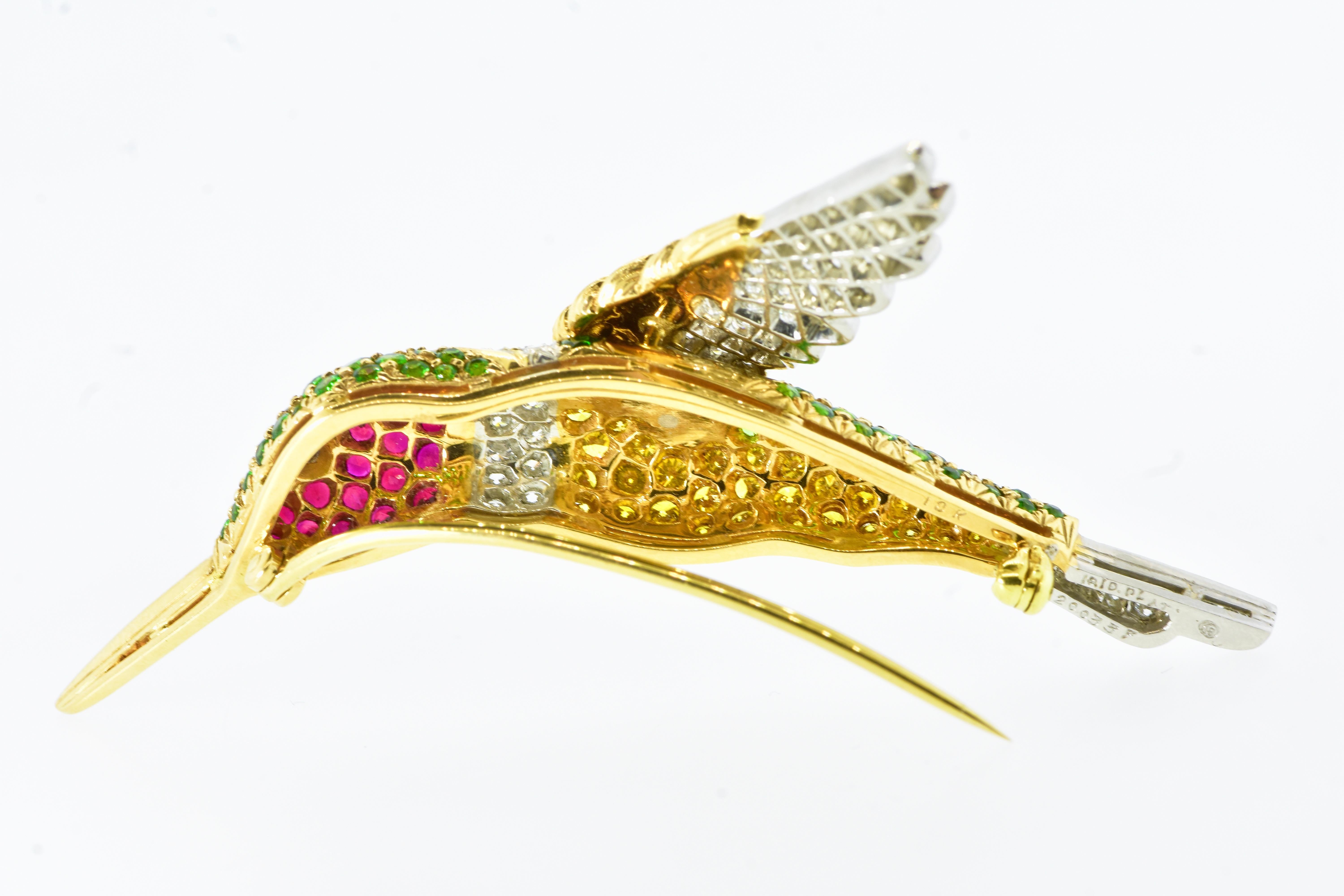 Oscar Heyman Large Hummingbird Brooch with Fine Diamonds & Colored Stones  3