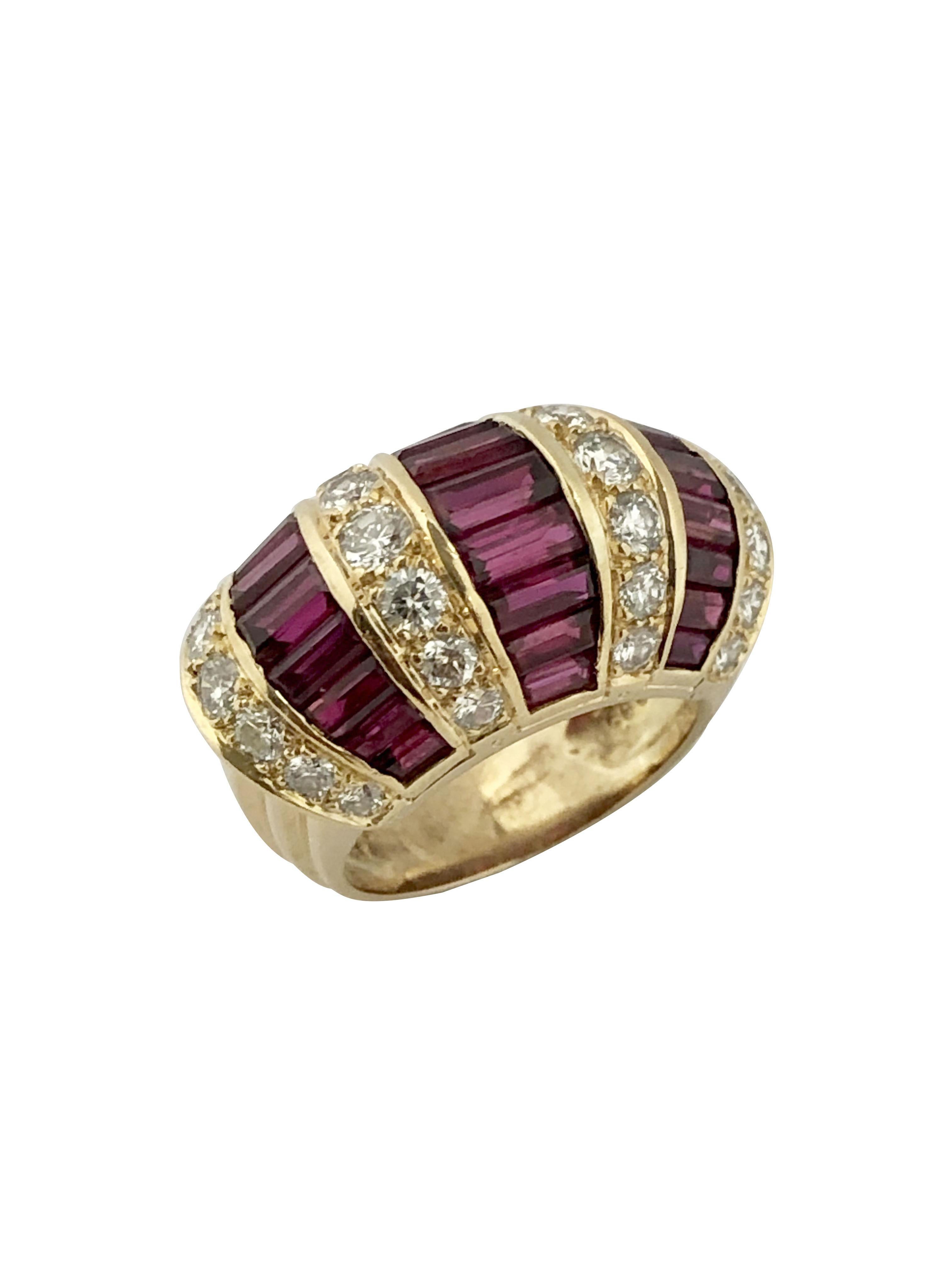 Baguette Cut Oscar Heyman Large Yellow Gold Ruby and Diamond Cocktail Ring For Sale