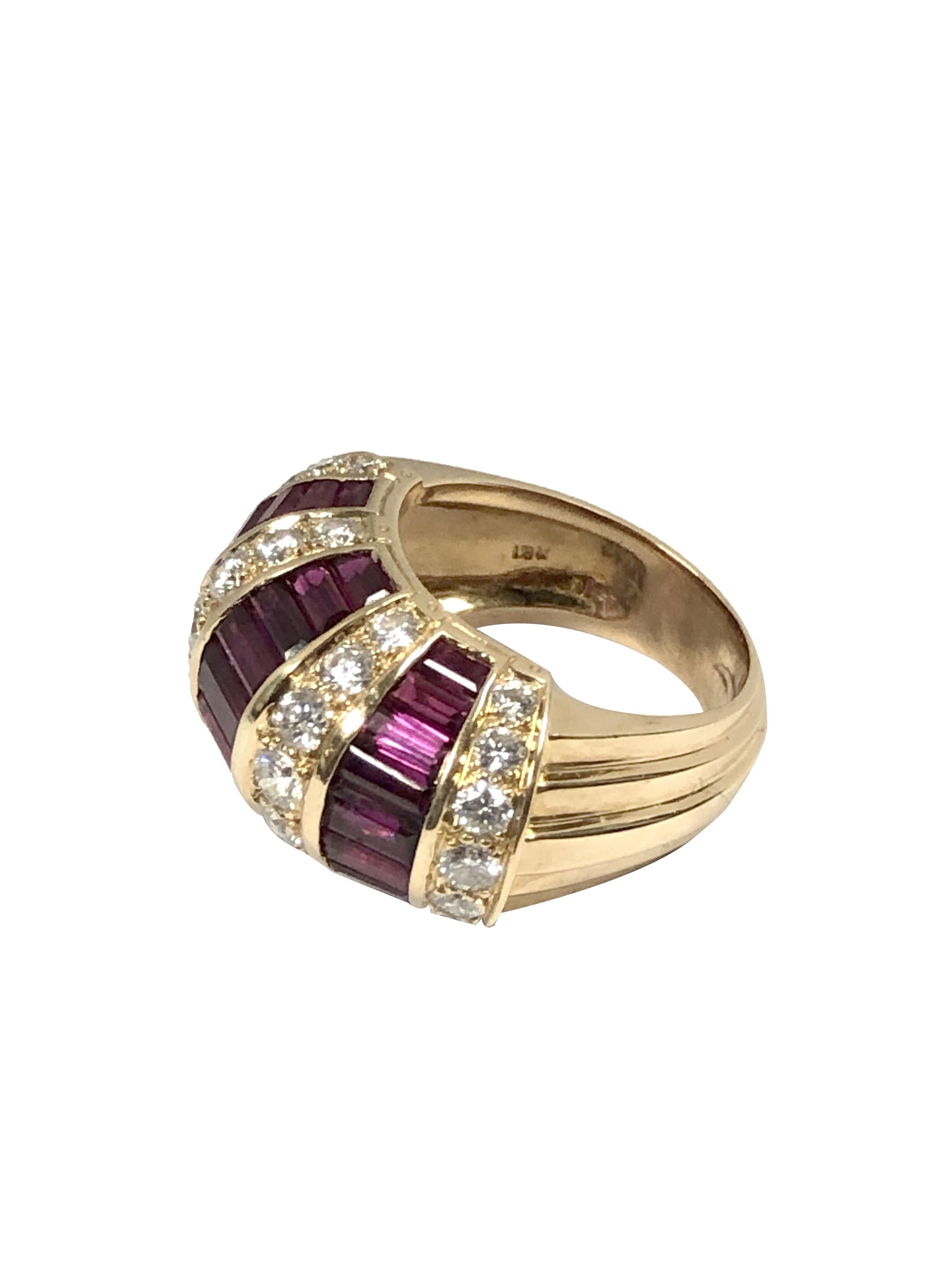 Oscar Heyman Large Yellow Gold Ruby and Diamond Cocktail Ring For Sale 2